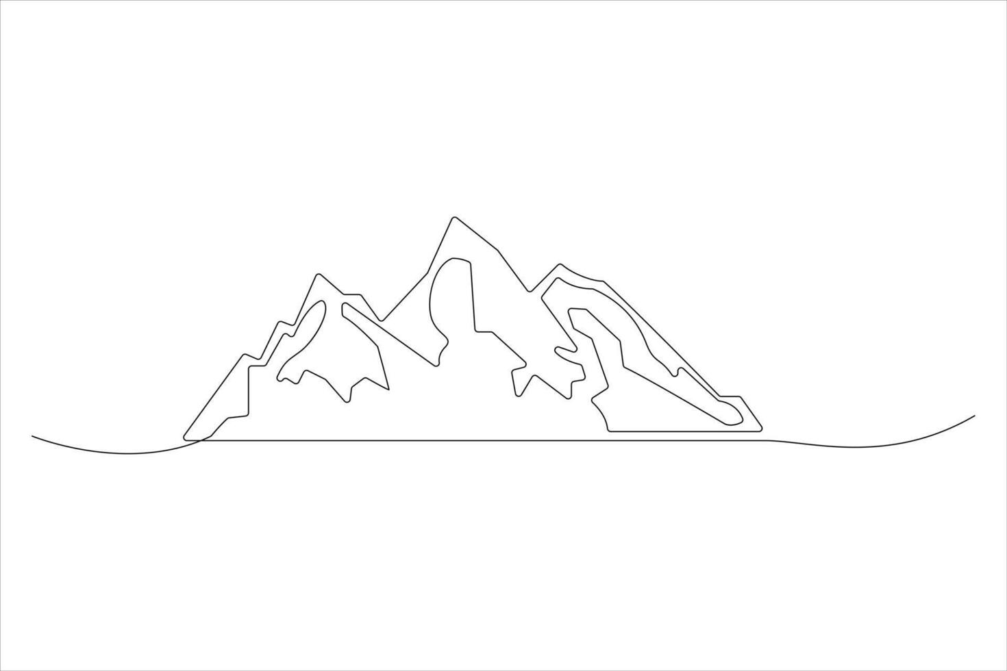 Continuous one line mountain range landscape outline art illustration vector