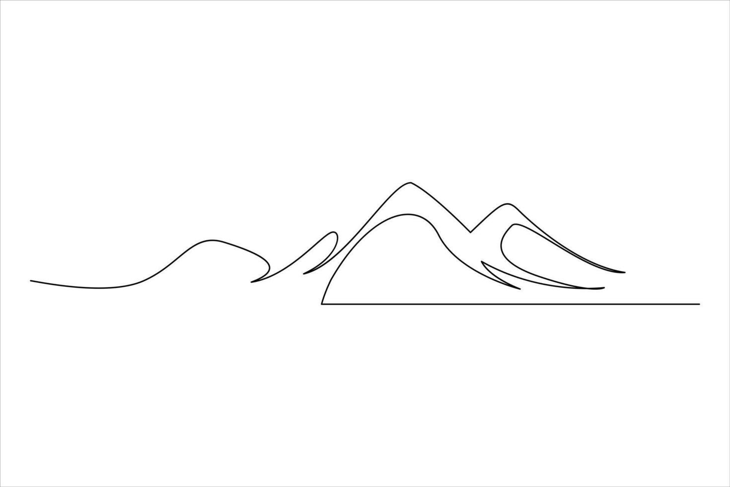 Continuous one line mountain range landscape outline art illustration vector