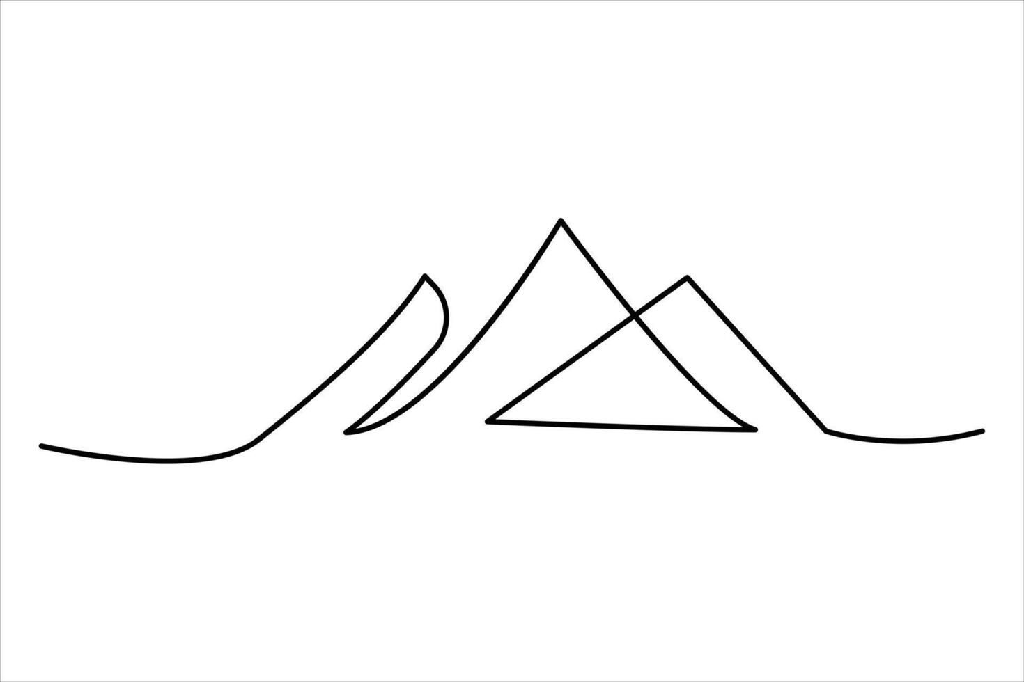 Continuous one line mountain range landscape outline art illustration vector