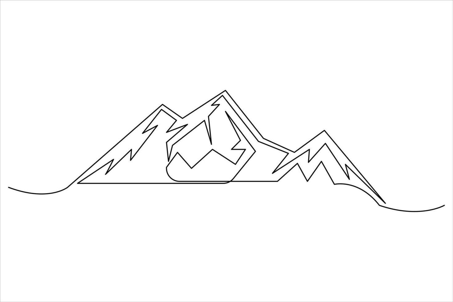 Continuous one line mountain range landscape outline art illustration vector