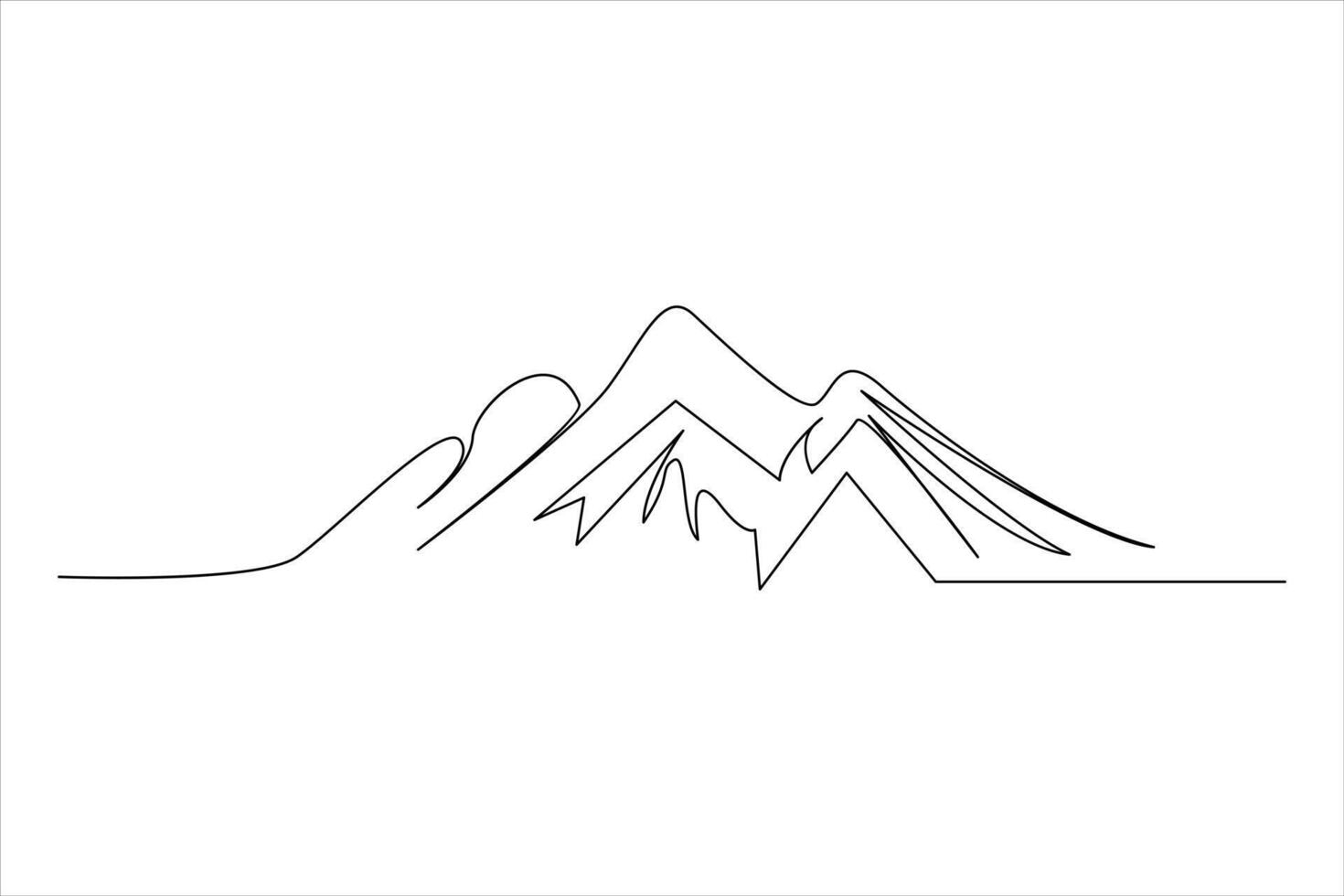 Continuous one line mountain range landscape outline art illustration vector