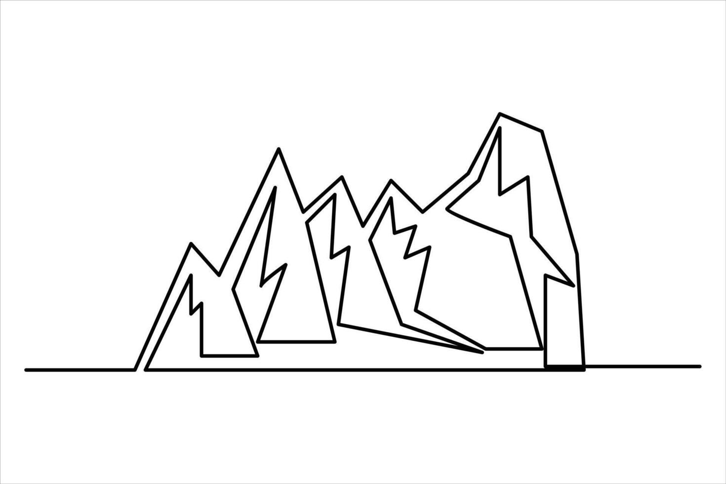 Continuous one line mountain range landscape outline art illustration vector