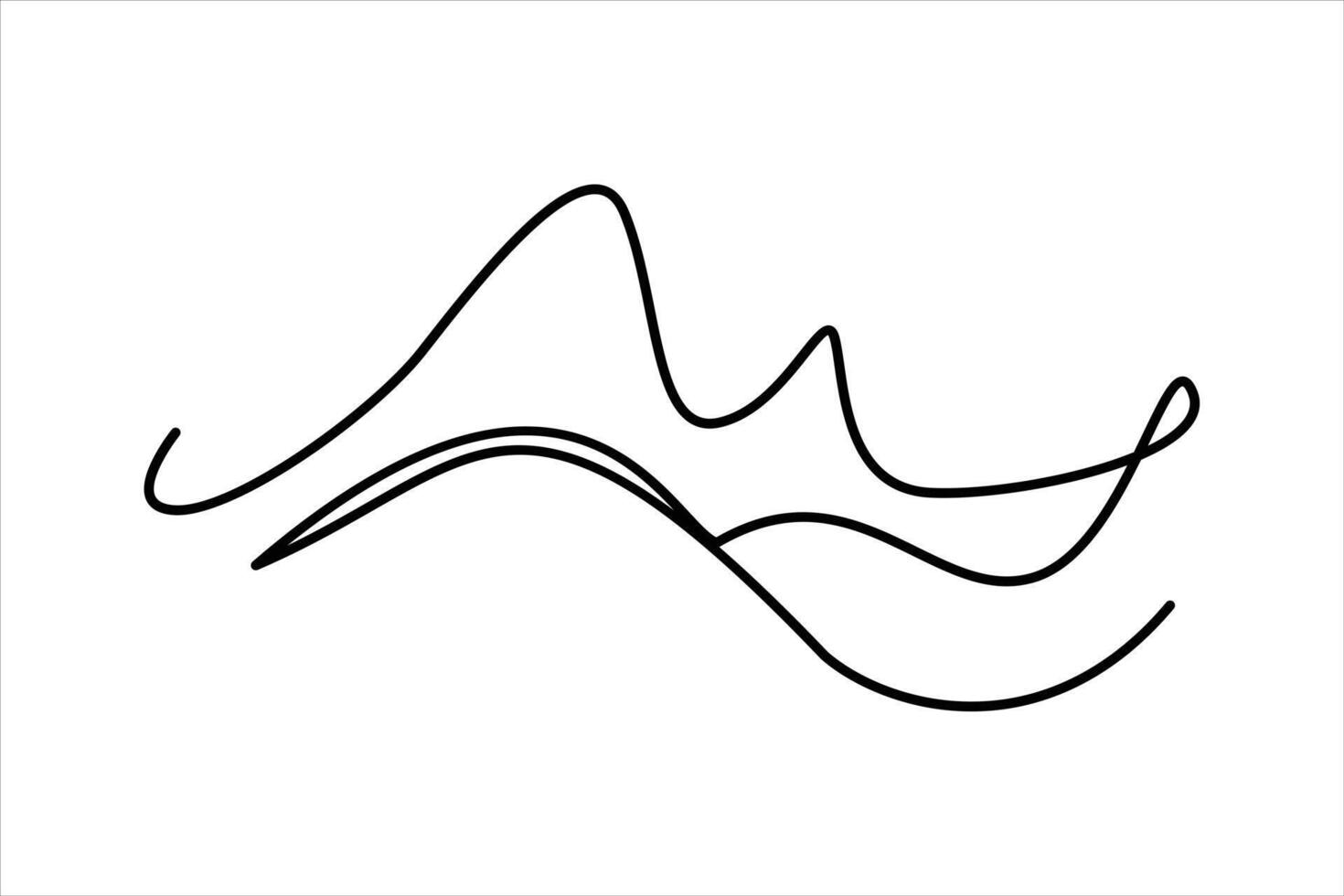 Continuous one line mountain range landscape outline art illustration vector