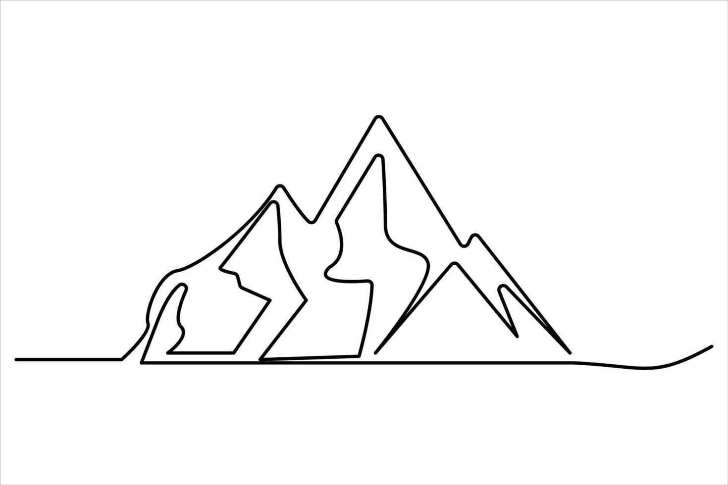 Continuous one line mountain range landscape outline art illustration vector