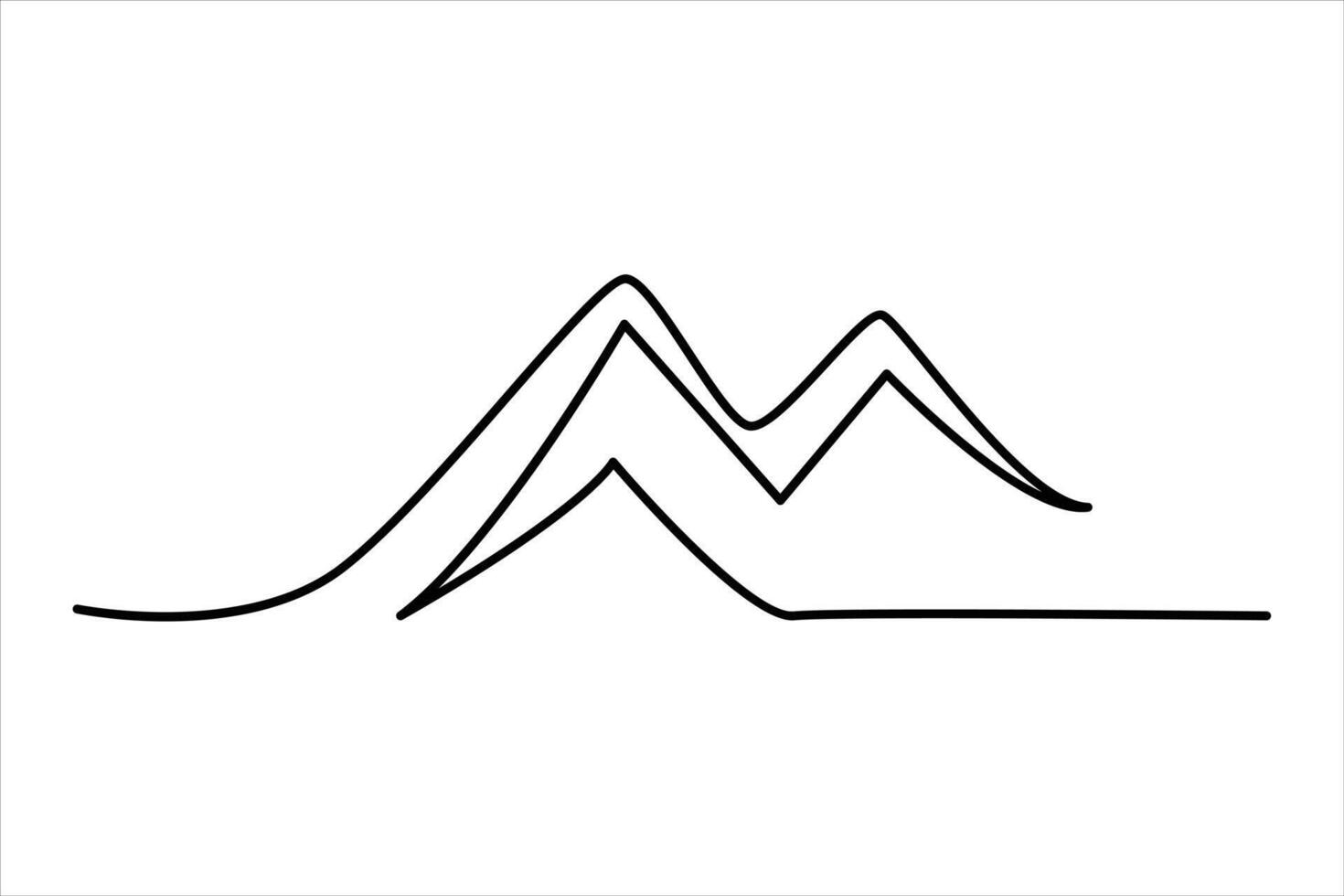 Continuous one line mountain range landscape outline art illustration vector