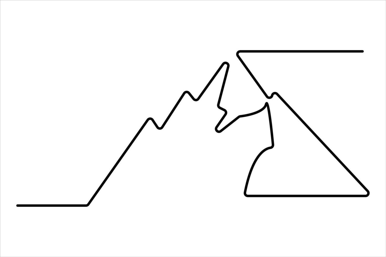 Continuous one line mountain range landscape outline art illustration vector