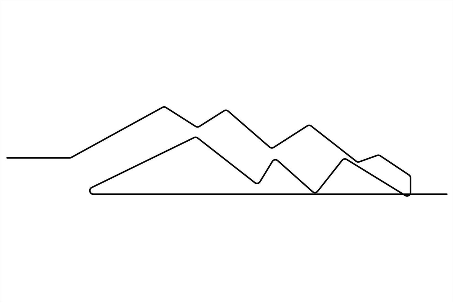 Continuous one line mountain range landscape outline art illustration vector