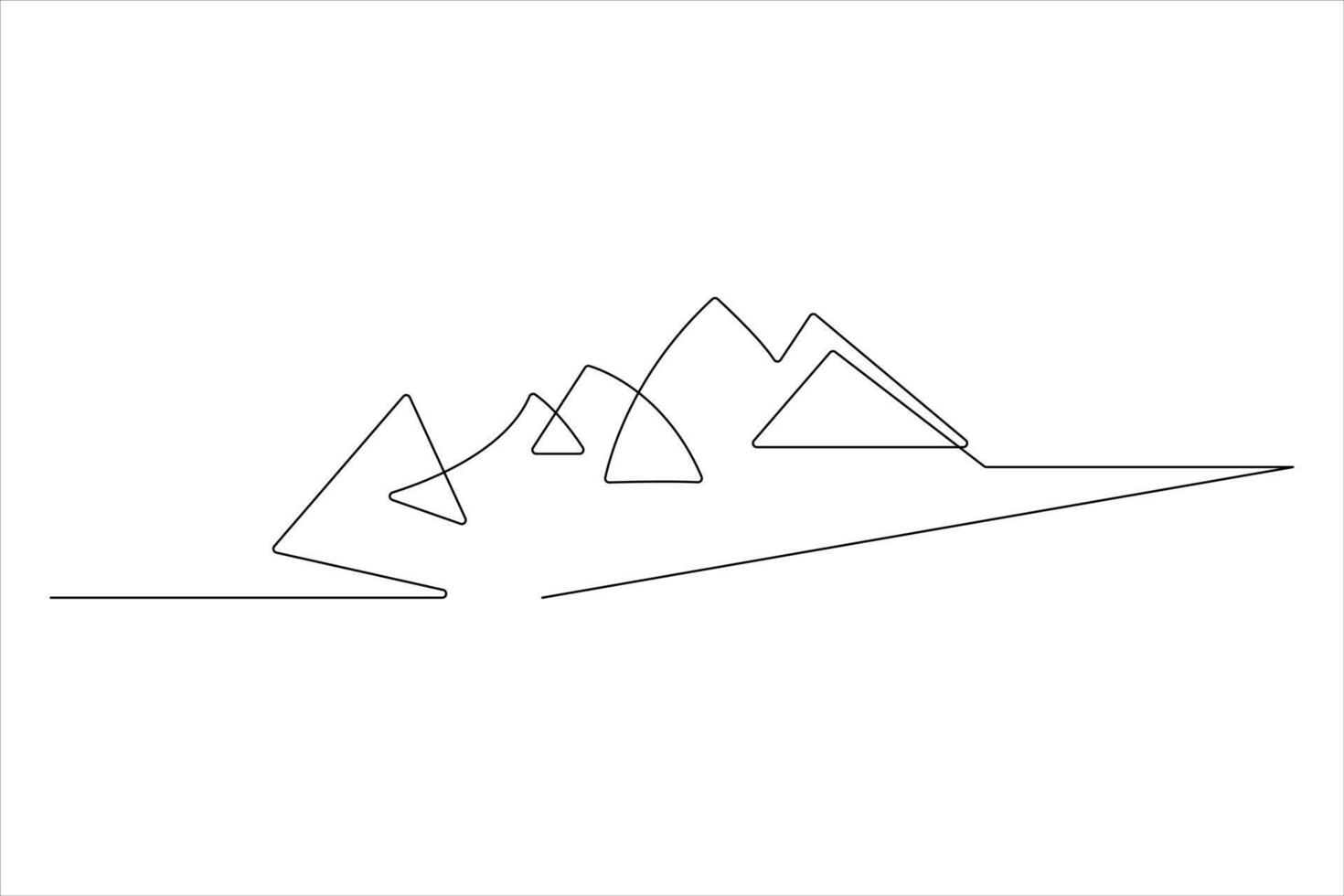 Continuous one line mountain range landscape outline art illustration vector