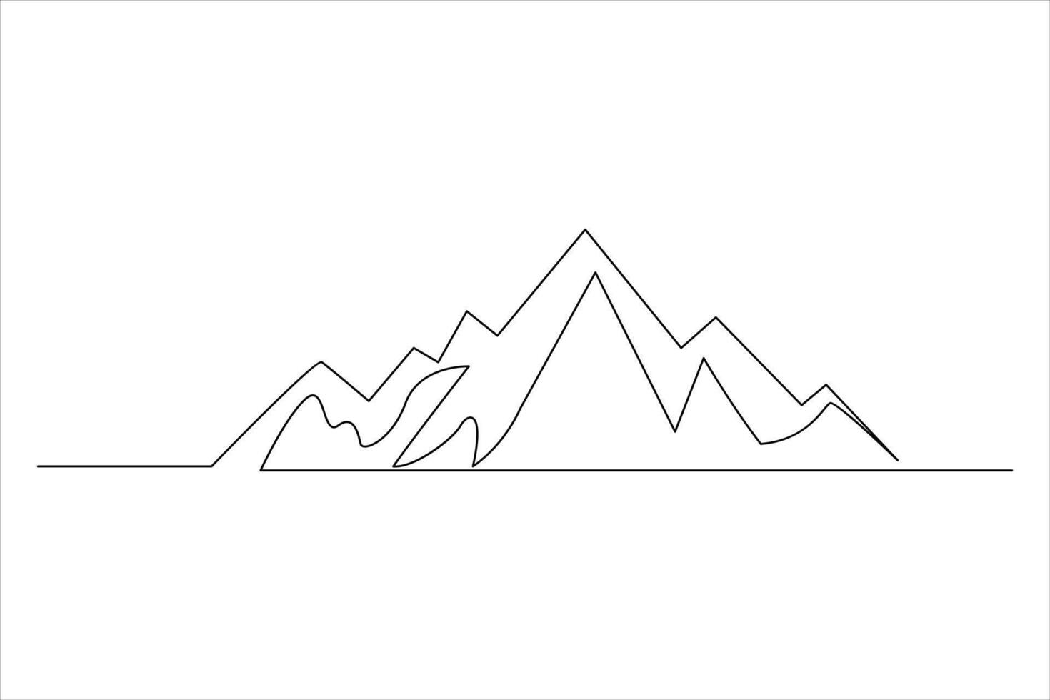 Continuous one line mountain range landscape outline art illustration vector