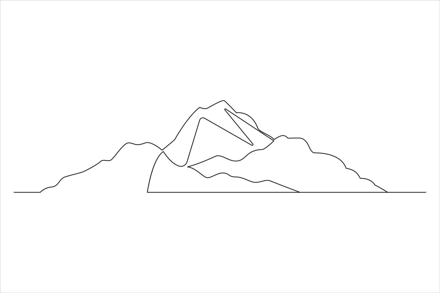 Continuous one line mountain range landscape outline art illustration vector