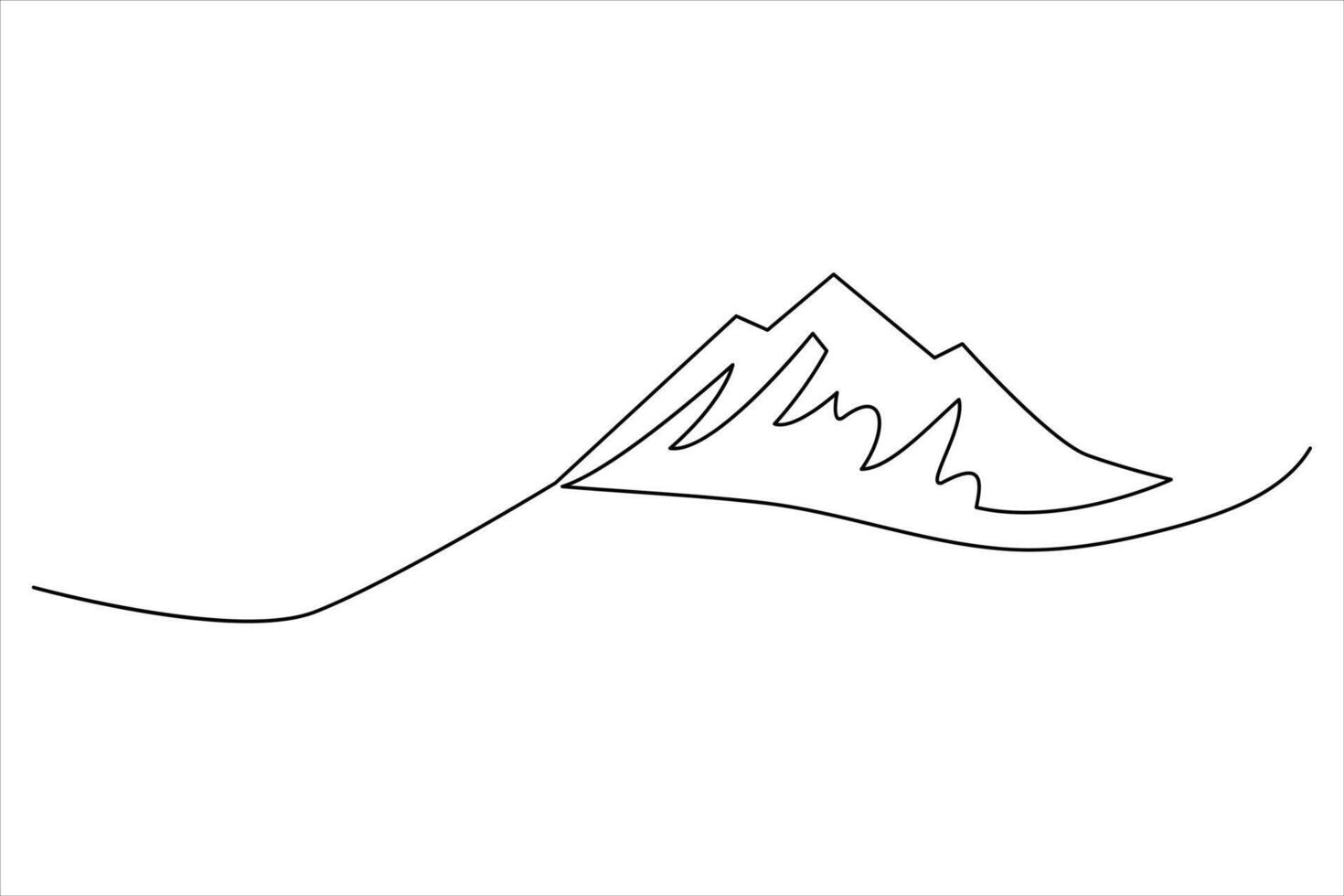 Continuous one line mountain range landscape outline art illustration vector