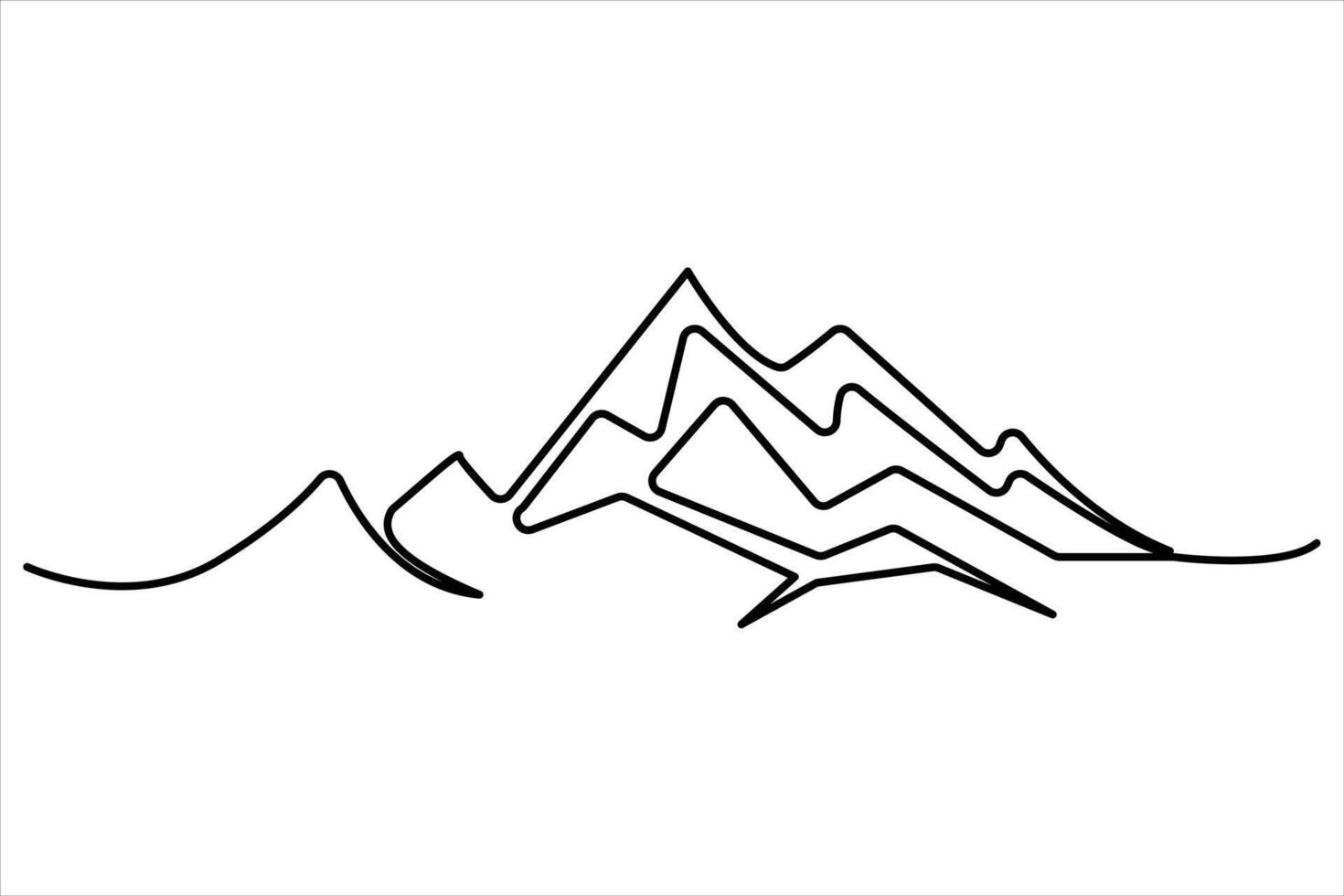 Continuous one line mountain range landscape outline art illustration vector