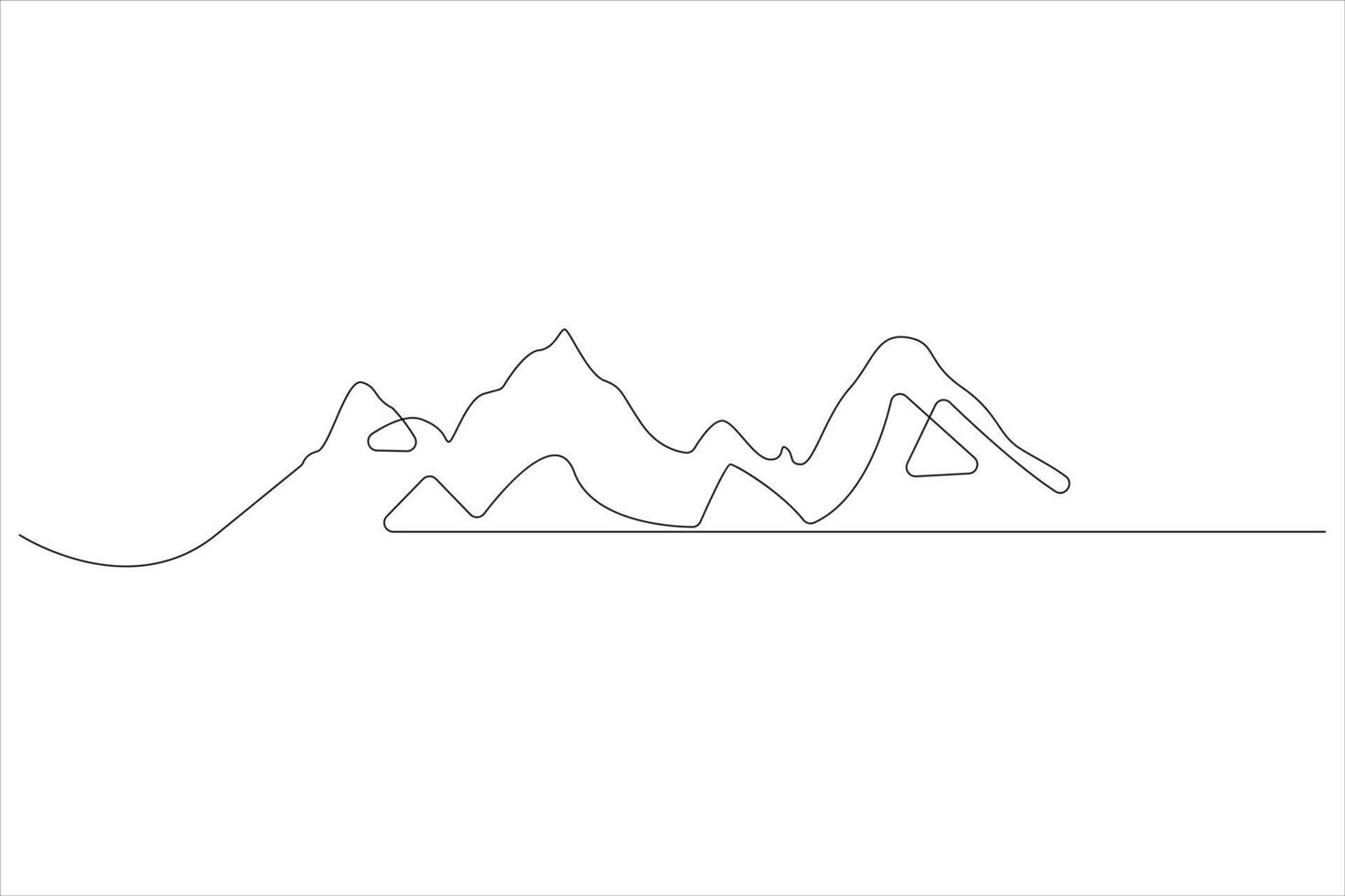 Continuous one line mountain range landscape outline art illustration vector