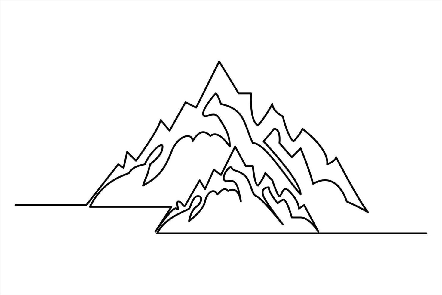 Continuous one line mountain range landscape outline art illustration vector