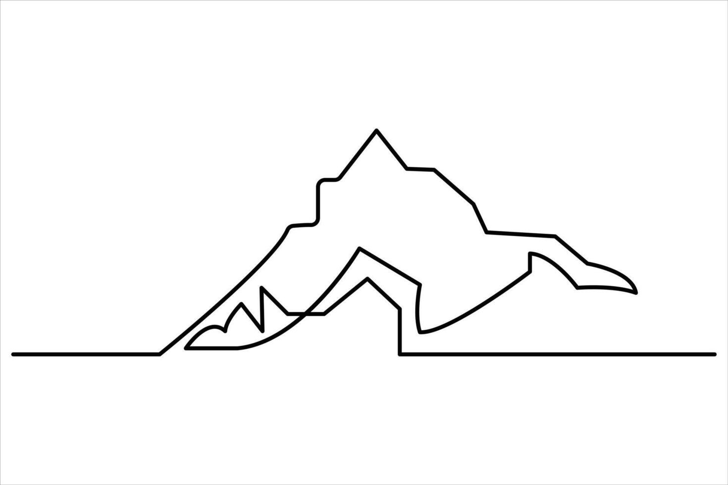Continuous one line mountain range landscape outline art illustration vector