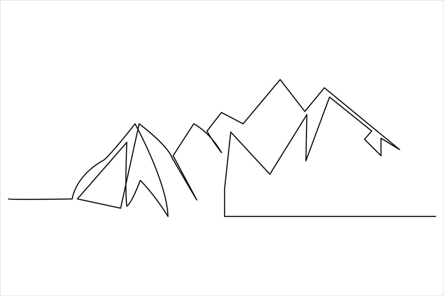 Continuous one line mountain range landscape outline art illustration vector
