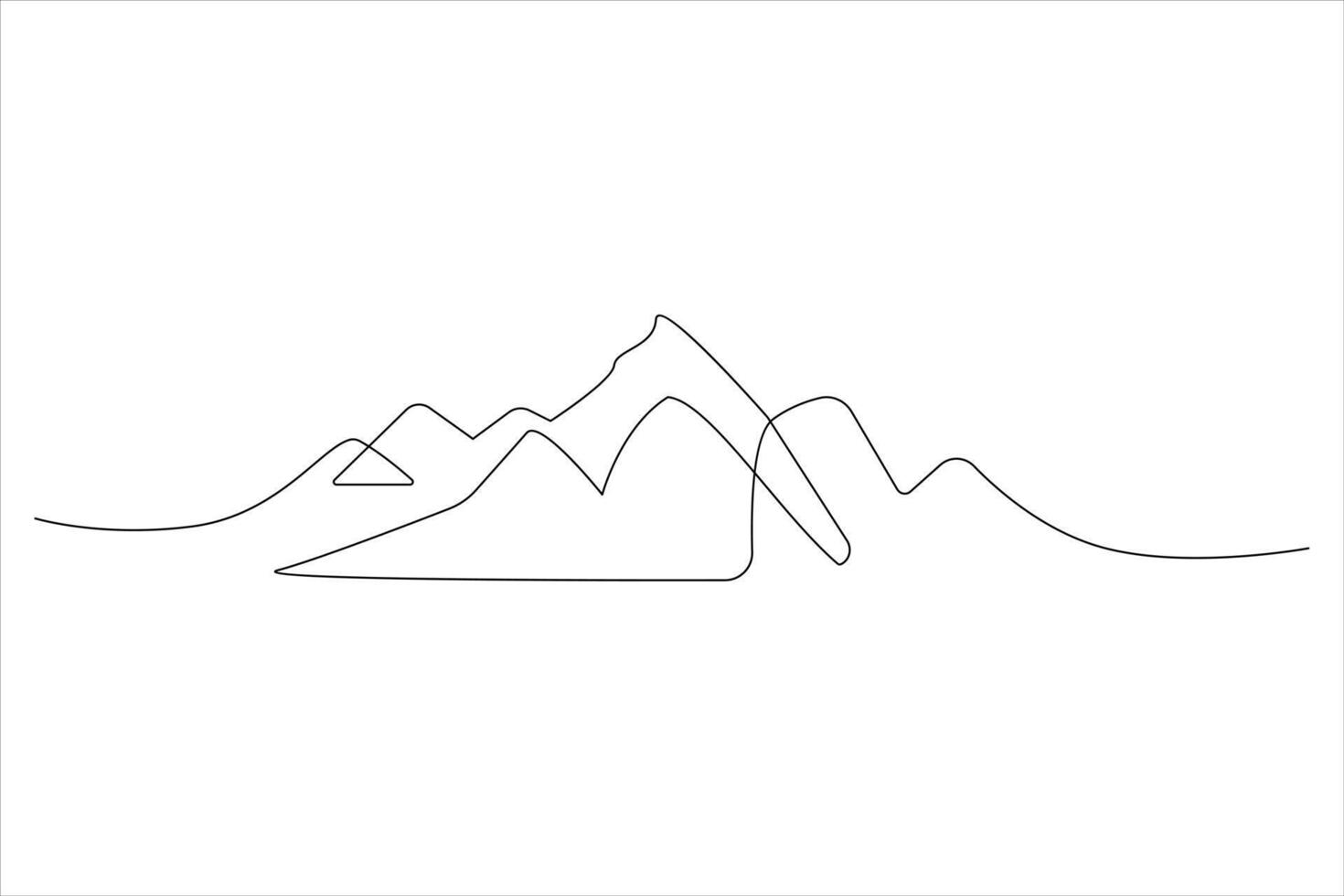 Continuous one line mountain range landscape outline art illustration vector