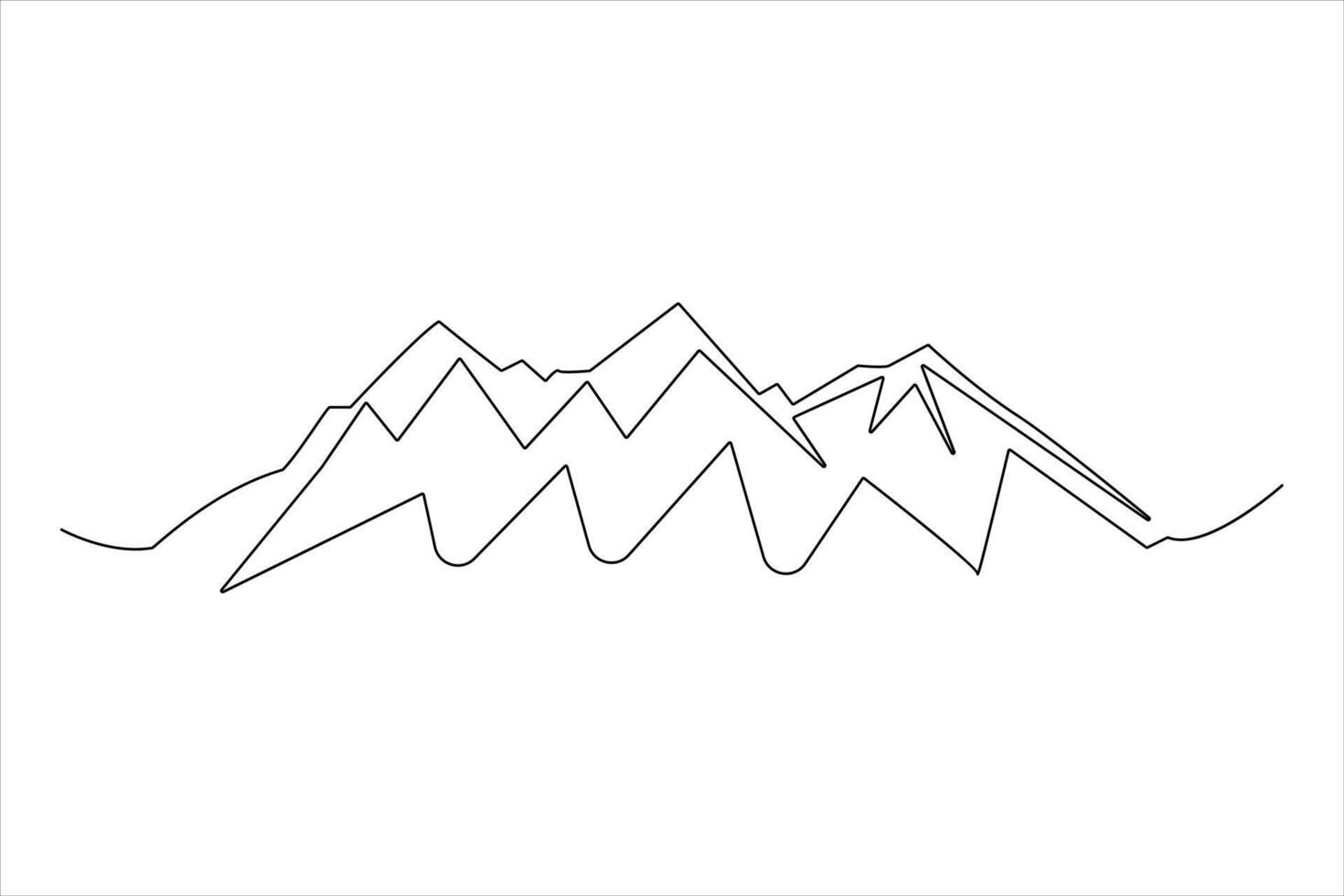 Continuous one line mountain range landscape outline art illustration vector