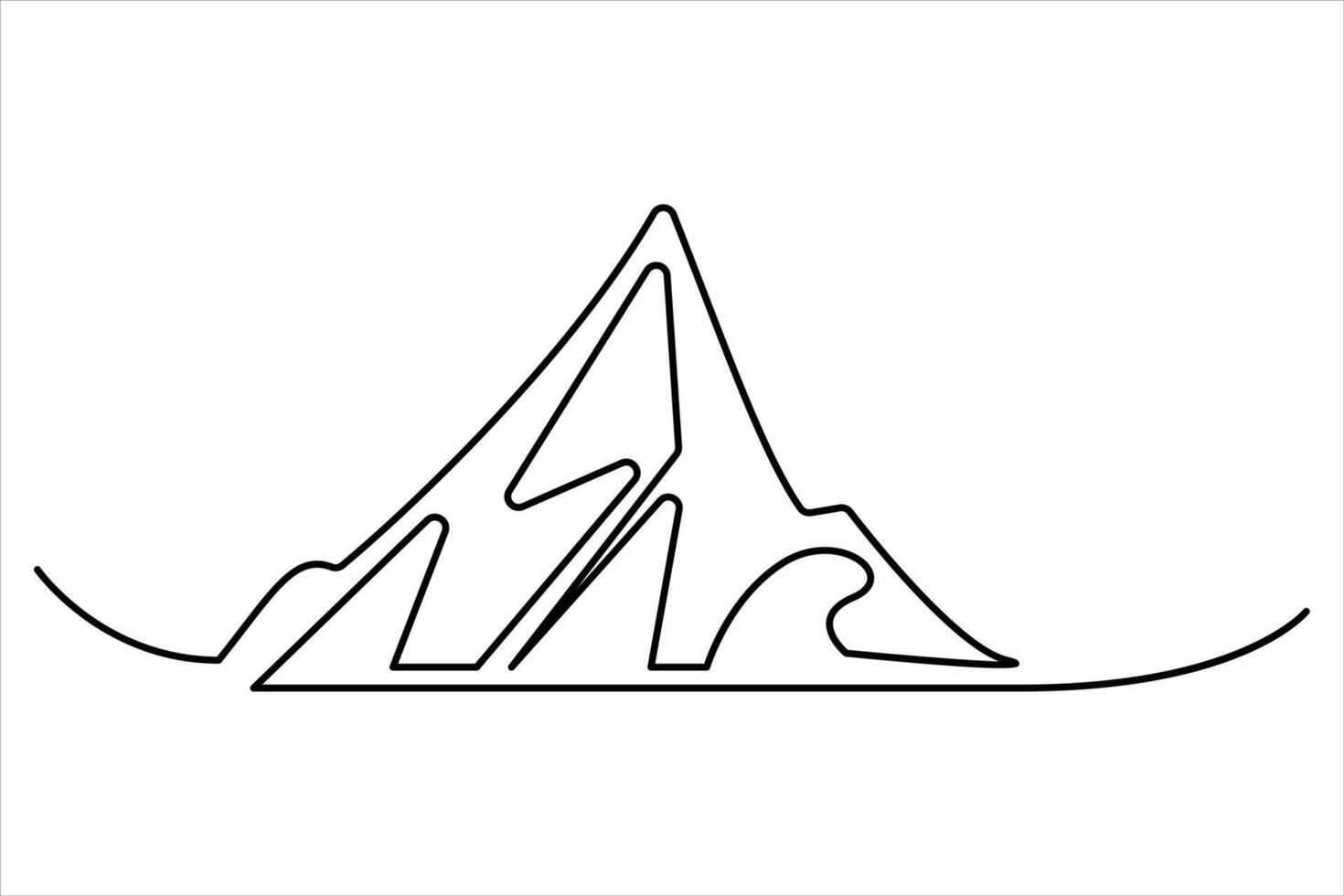 Continuous one line mountain range landscape outline art illustration vector