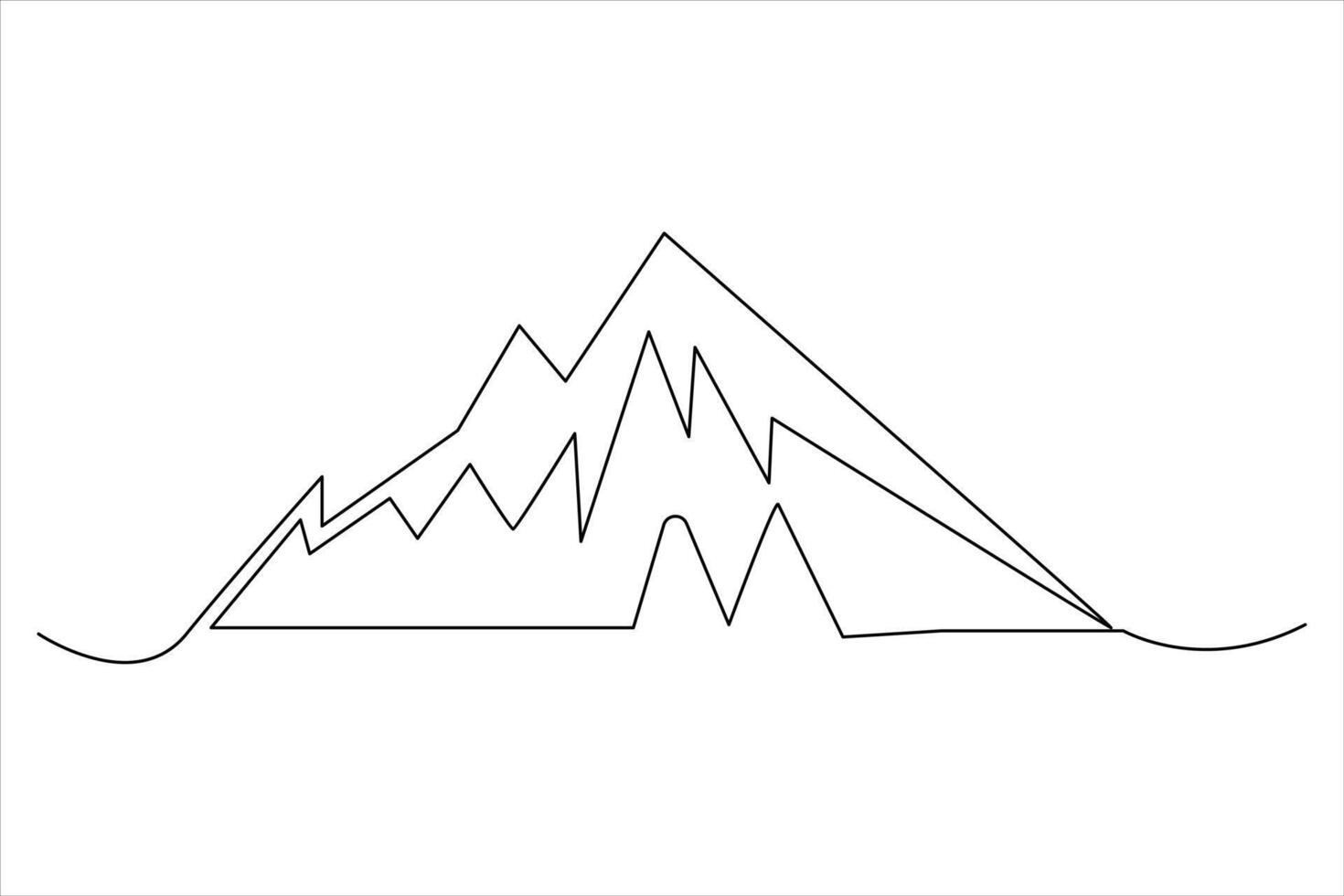 Continuous one line mountain range landscape outline art illustration vector