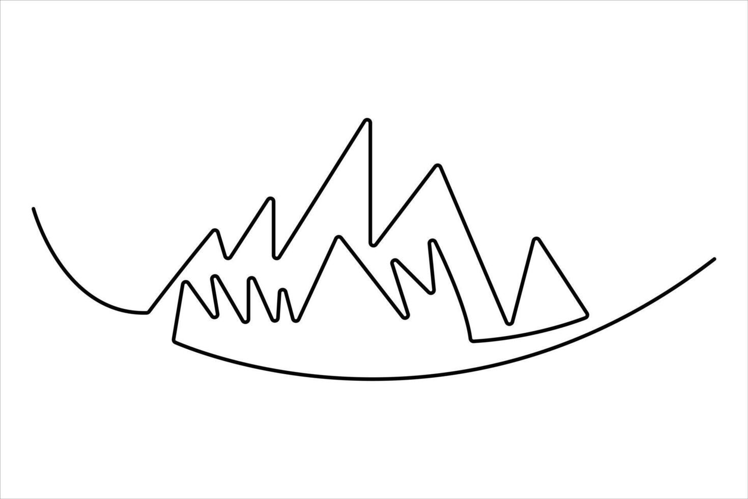 Continuous one line mountain range landscape outline art illustration vector