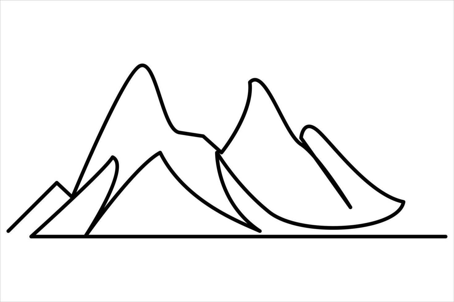 Continuous one line mountain range landscape outline art illustration vector