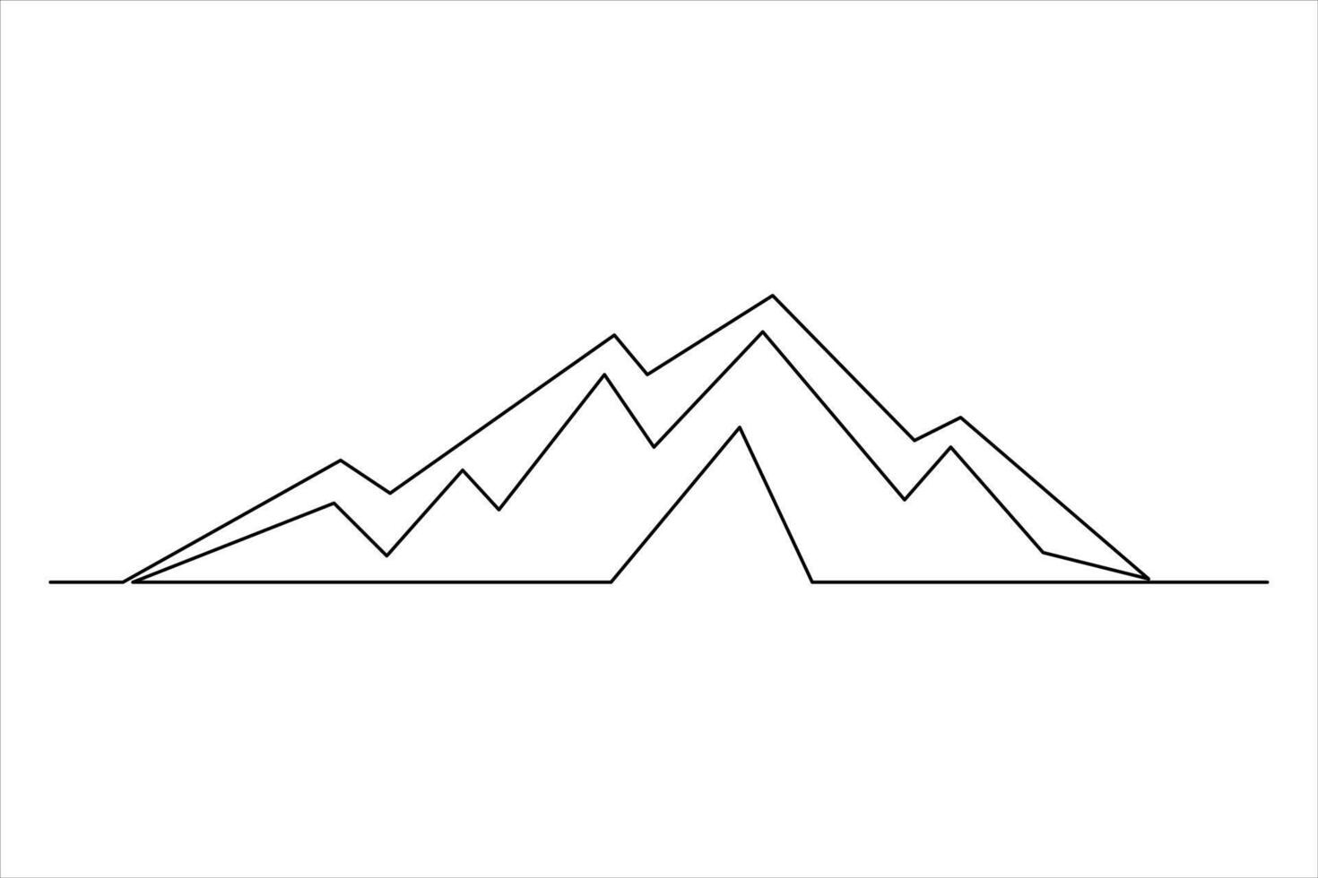Continuous one line mountain range landscape outline art illustration vector