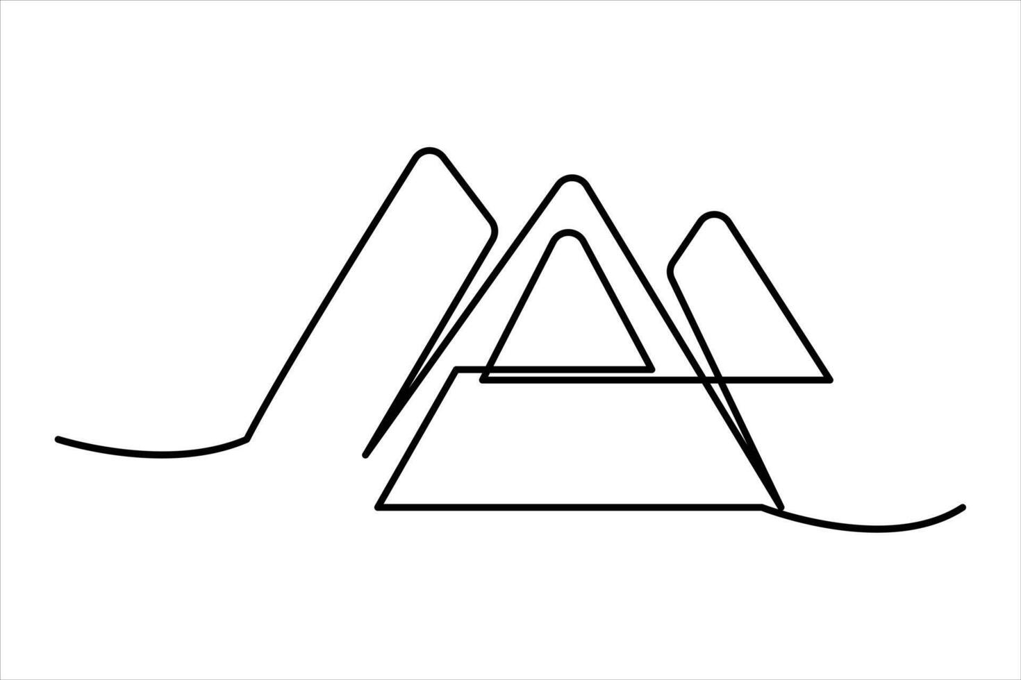 Continuous one line mountain range landscape outline art illustration vector