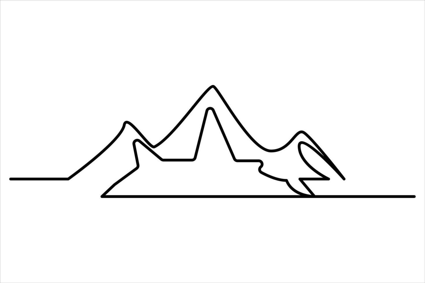 Continuous one line mountain range landscape outline art illustration vector