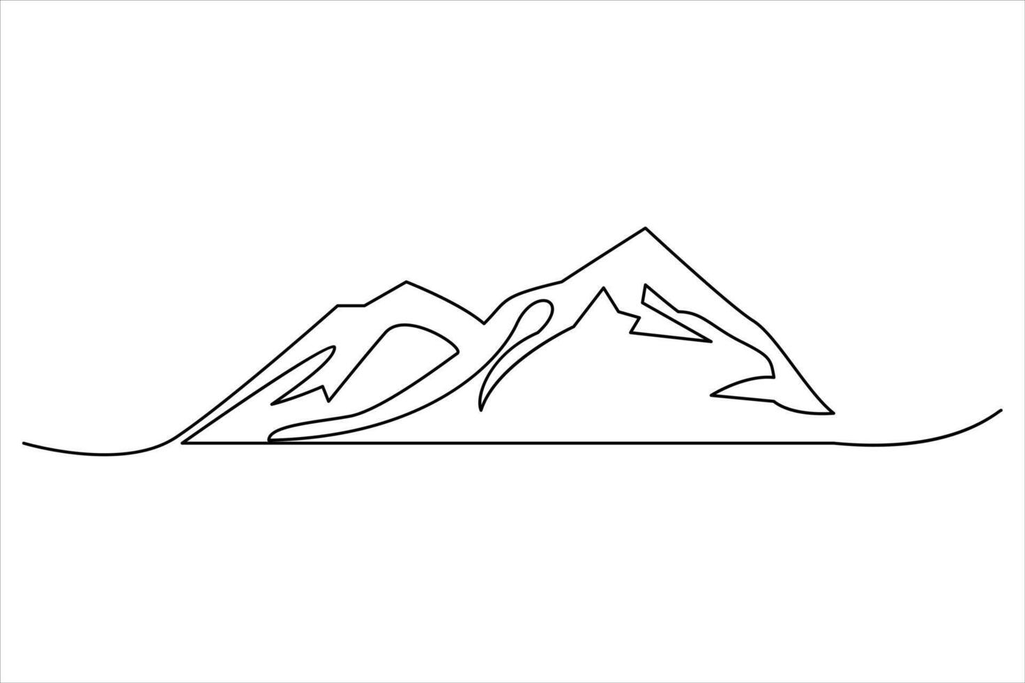 Continuous one line mountain range landscape outline art illustration vector