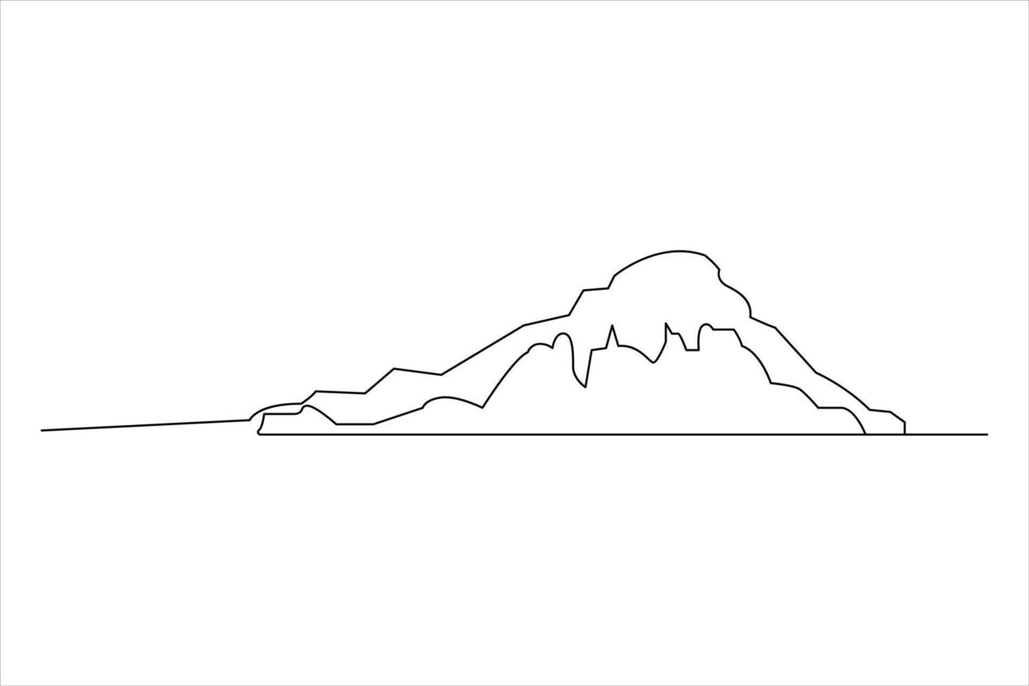 Continuous one line mountain range landscape outline art illustration vector