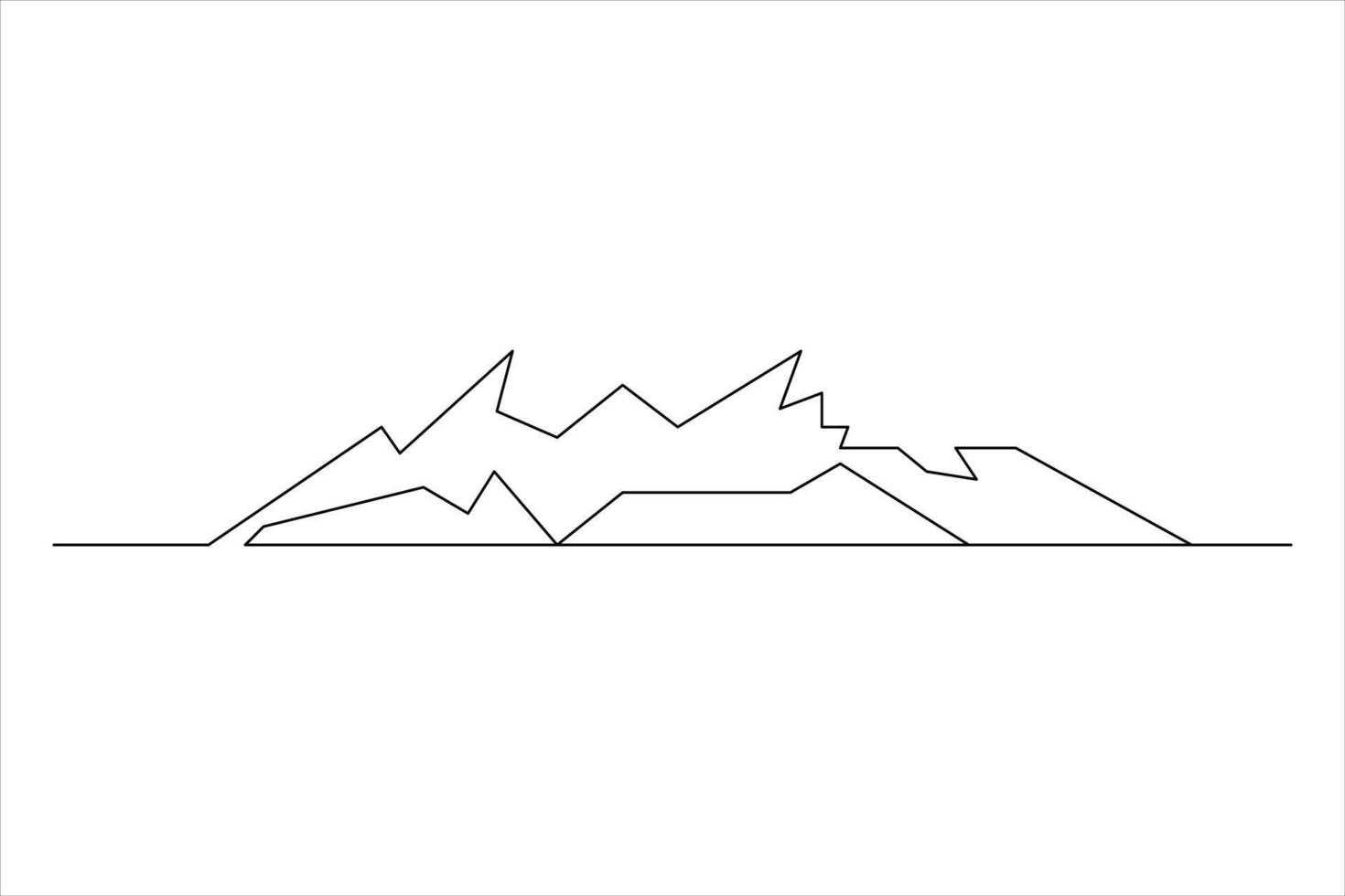 Continuous one line mountain range landscape outline art illustration vector