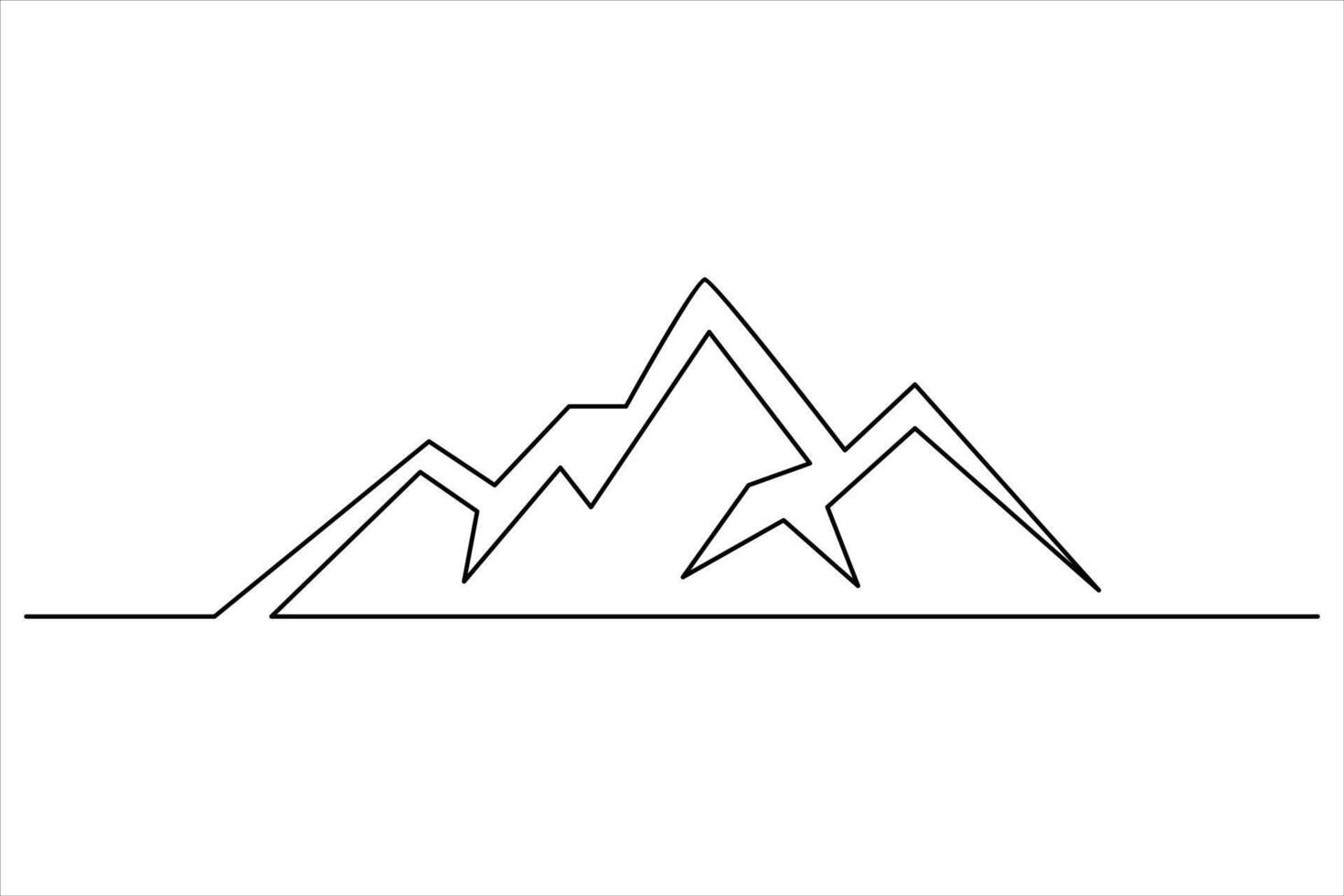 Continuous one line mountain range landscape outline art illustration vector
