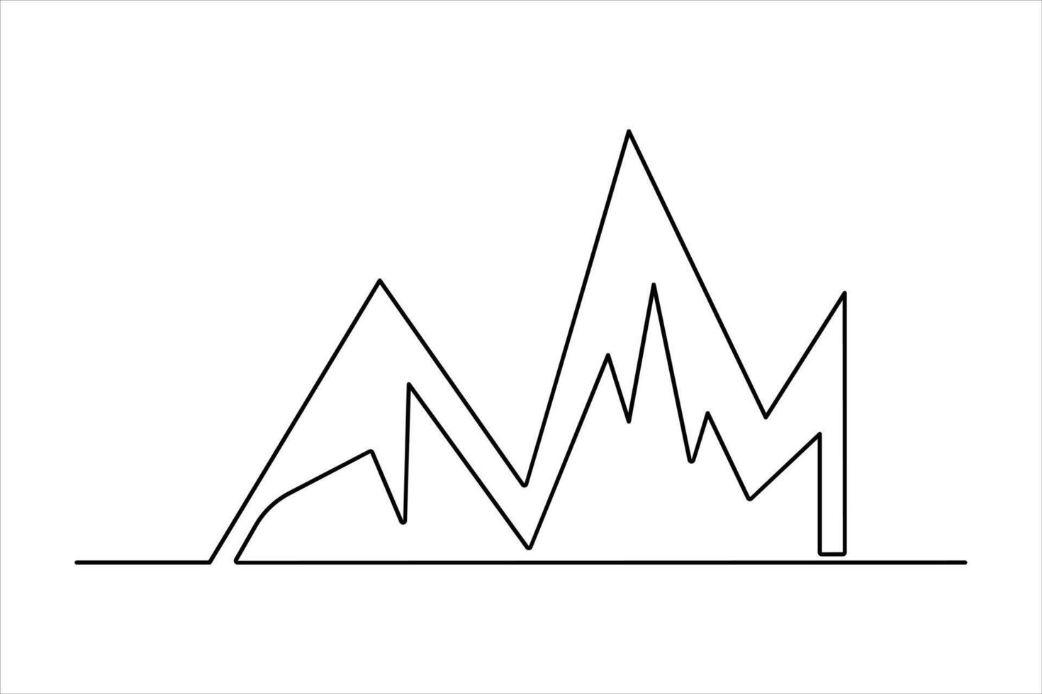 Continuous one line mountain range landscape outline art illustration vector