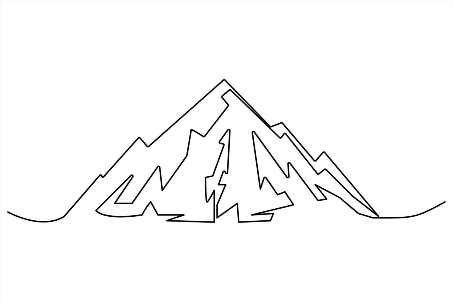 Continuous one line mountain range landscape outline art illustration vector