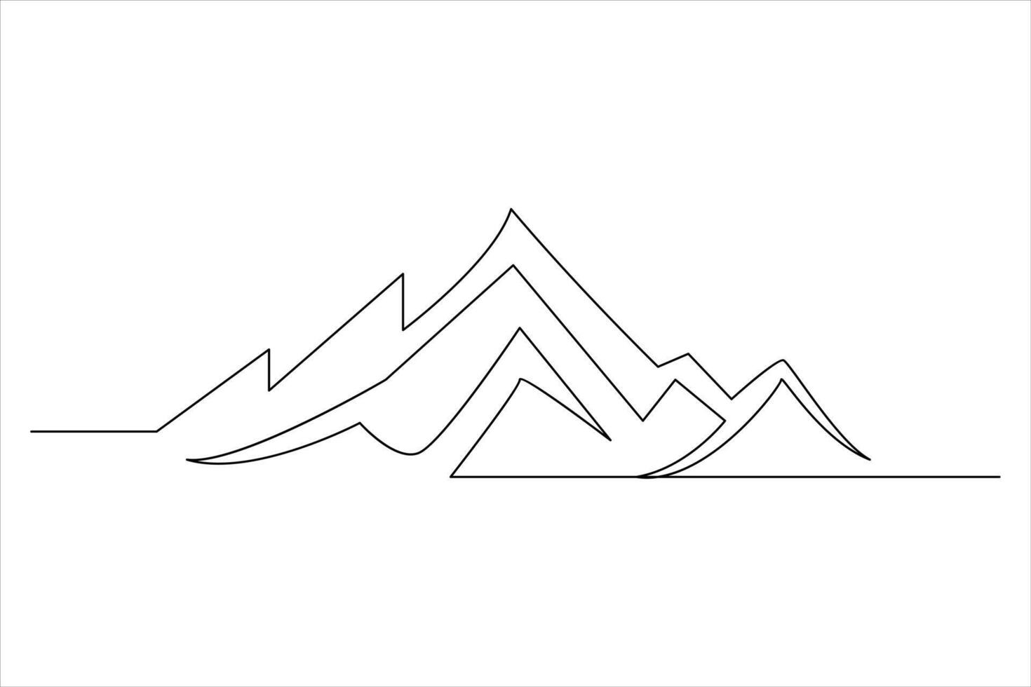 Continuous one line mountain range landscape outline art illustration vector