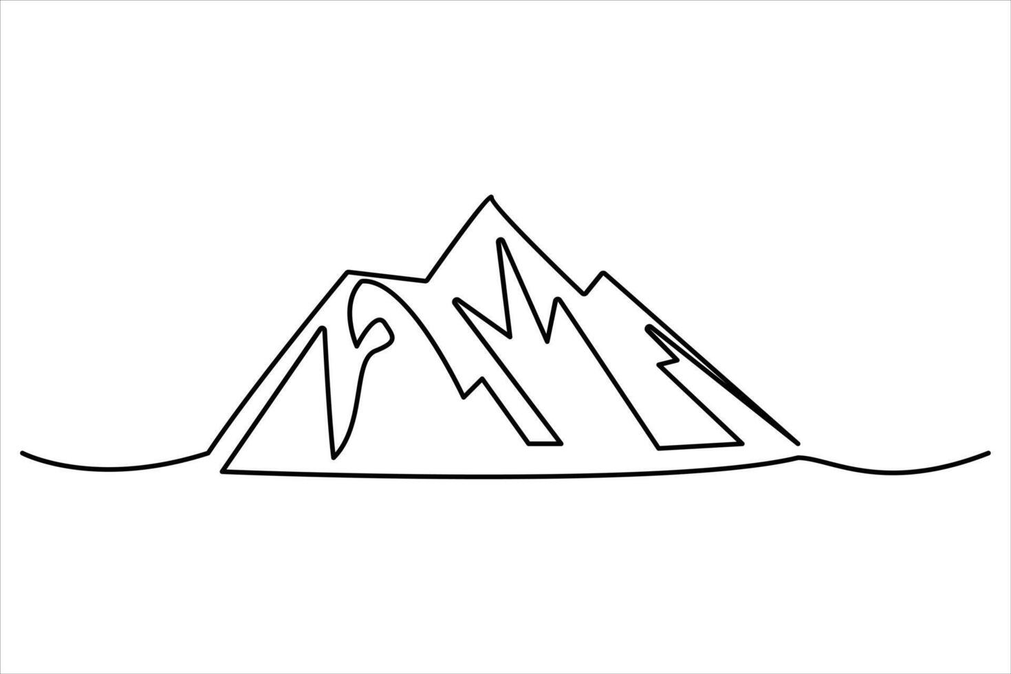 Continuous one line mountain range landscape outline art illustration vector