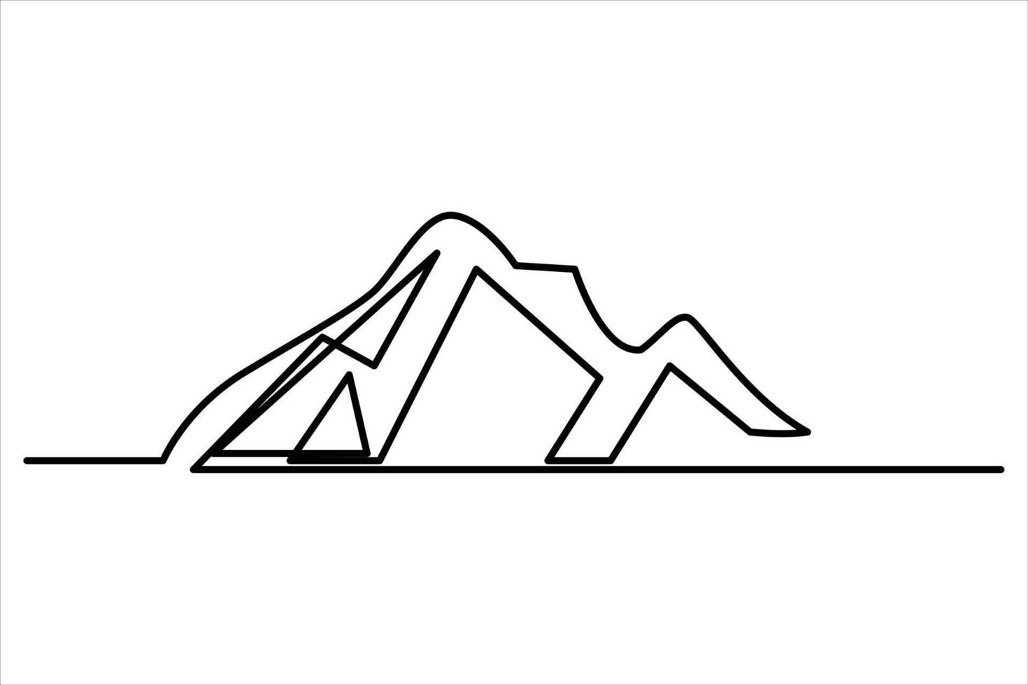 Continuous one line mountain range landscape outline art illustration vector
