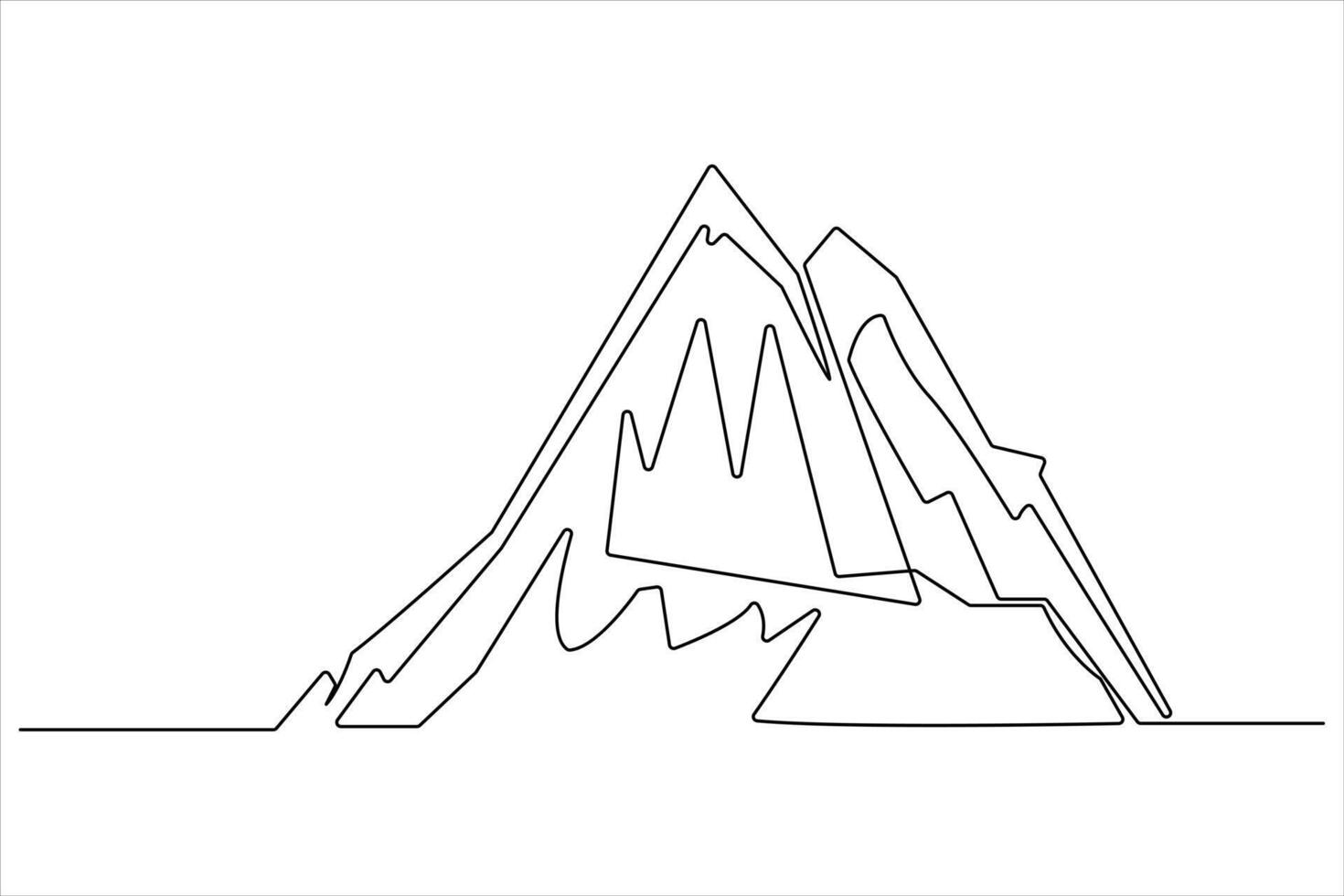 Continuous one line mountain range landscape outline art illustration vector