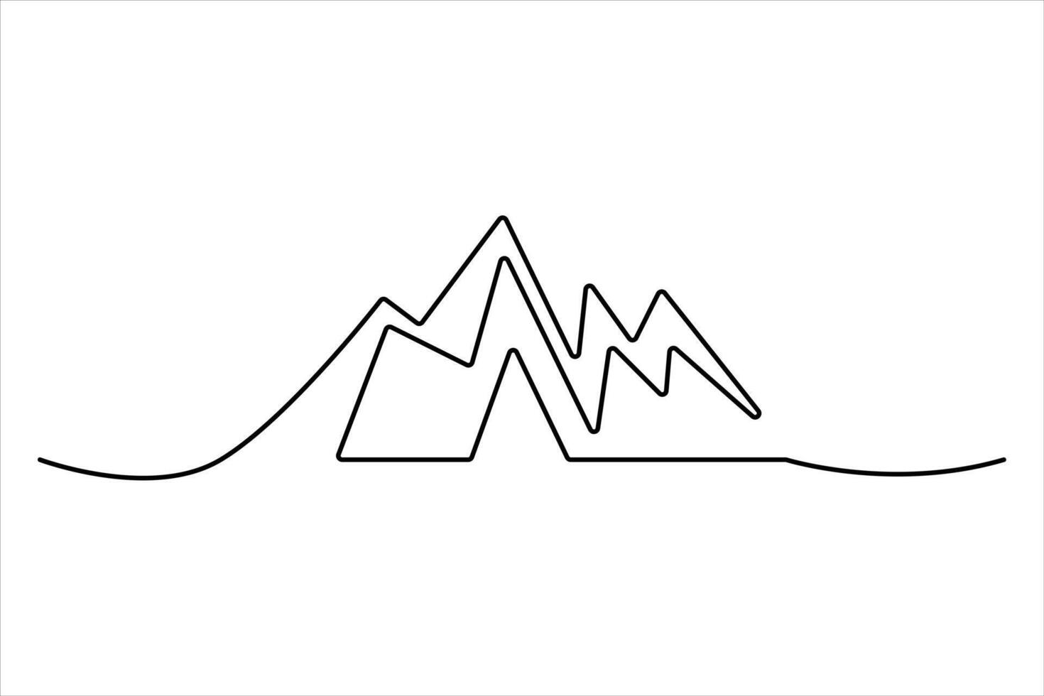 Continuous one line mountain range landscape outline art illustration vector