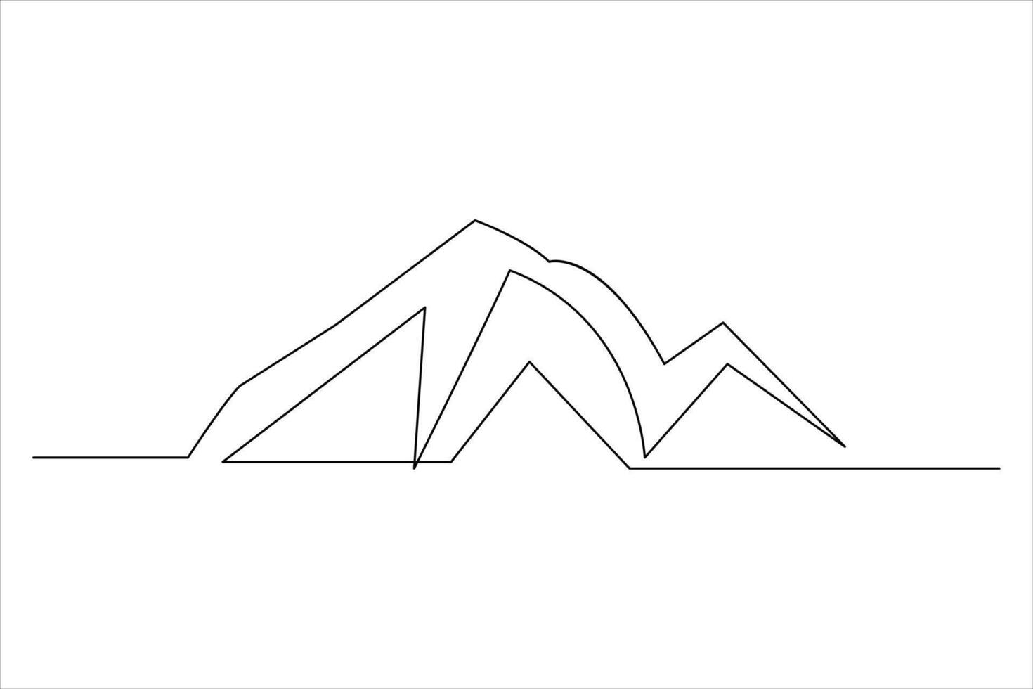 Continuous one line mountain range landscape outline art illustration vector