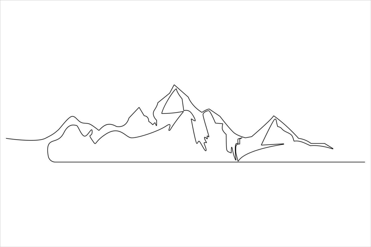 Continuous one line mountain range landscape outline art illustration vector