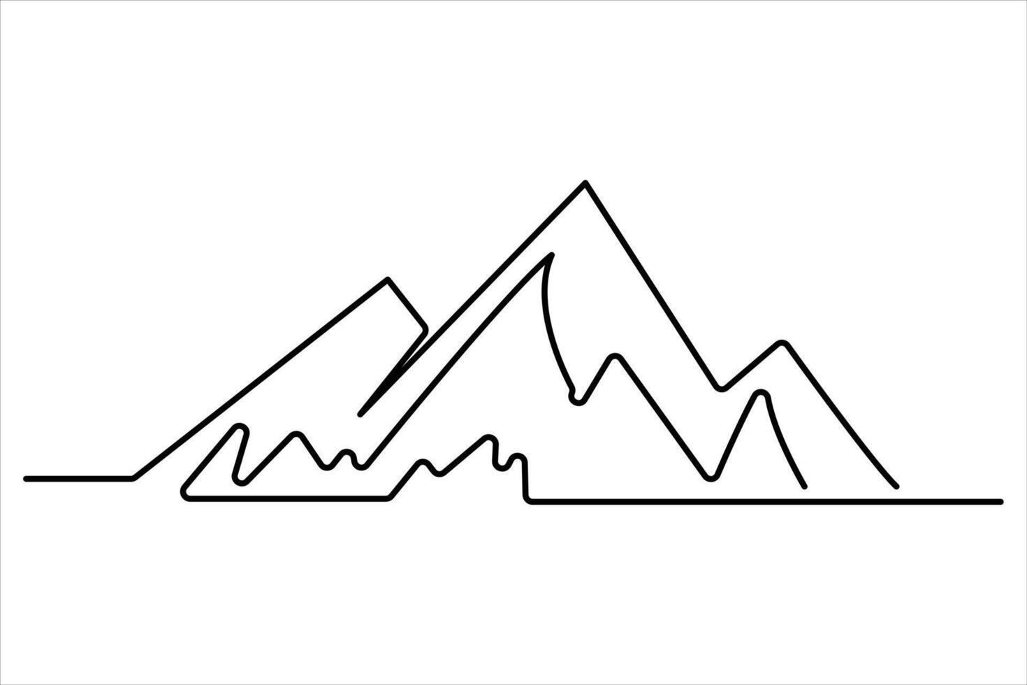 Continuous one line mountain range landscape outline art illustration vector