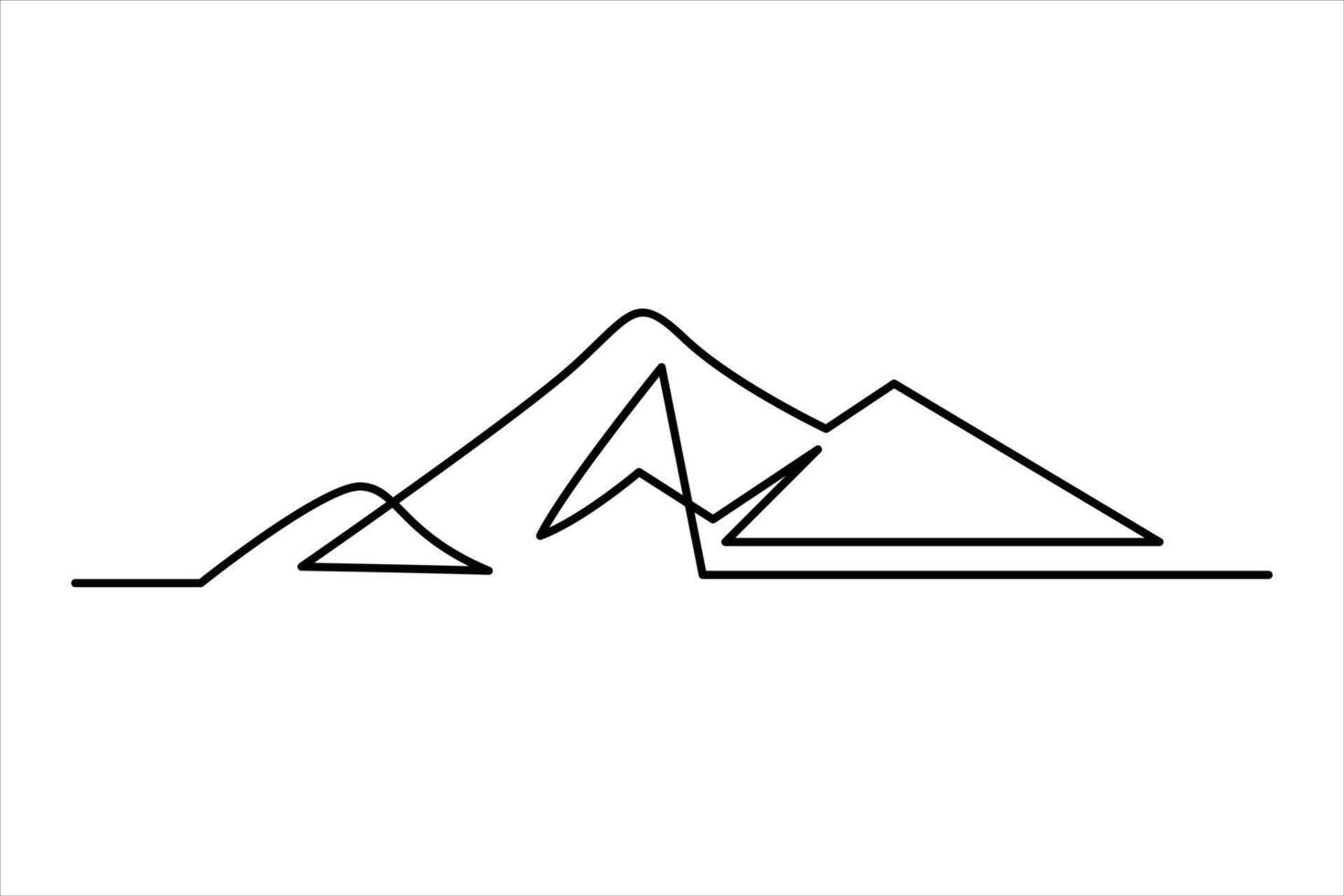 Continuous one line mountain range landscape outline art illustration vector