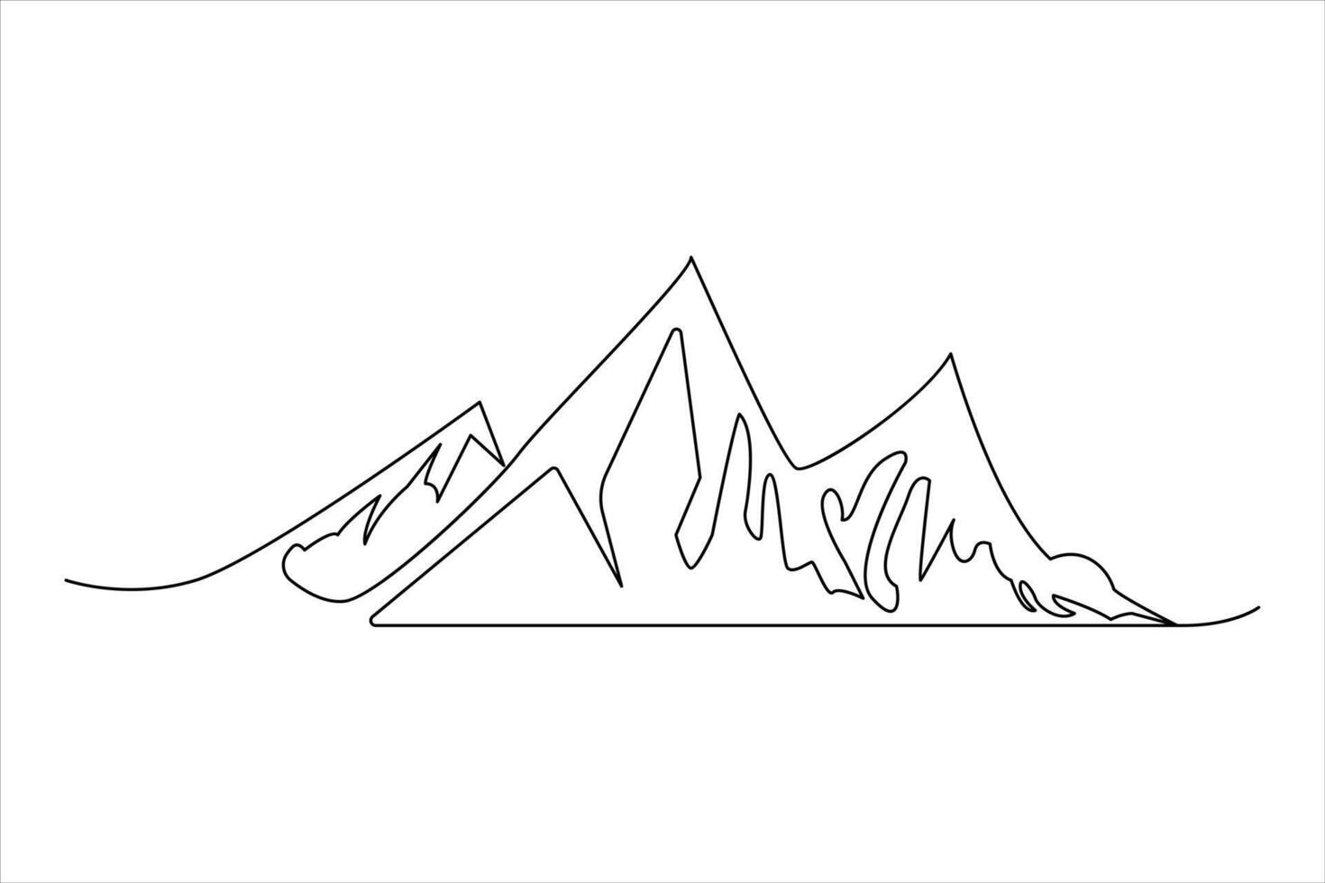 Continuous one line mountain range landscape outline art illustration vector