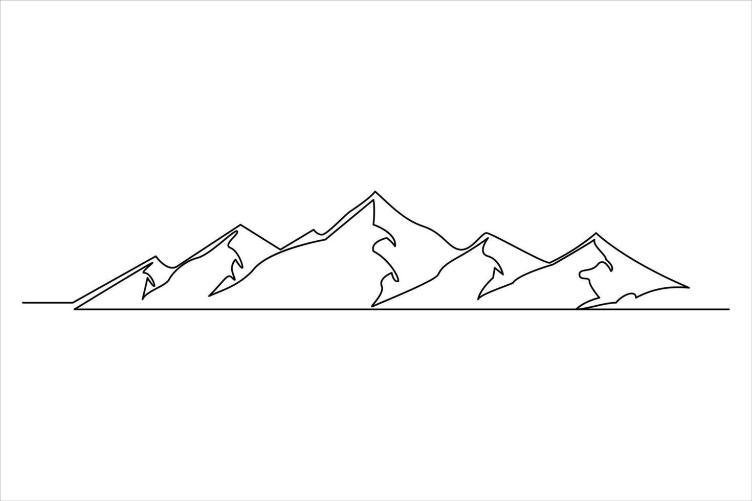 Continuous one line mountain range landscape outline art illustration vector