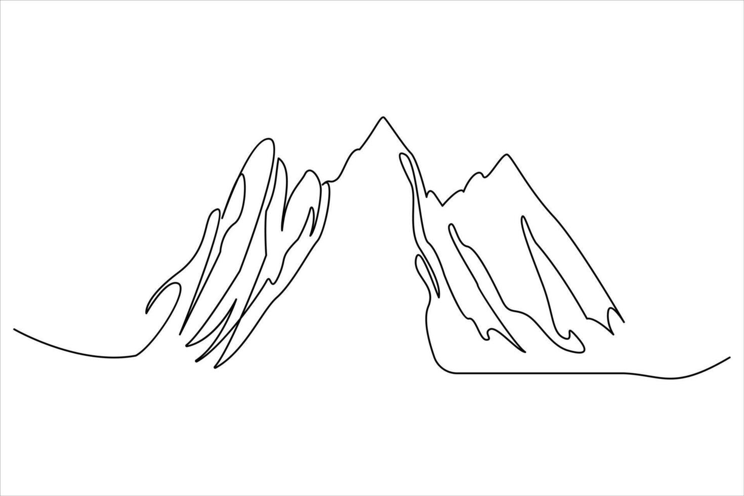 Continuous one line mountain range landscape outline art illustration vector