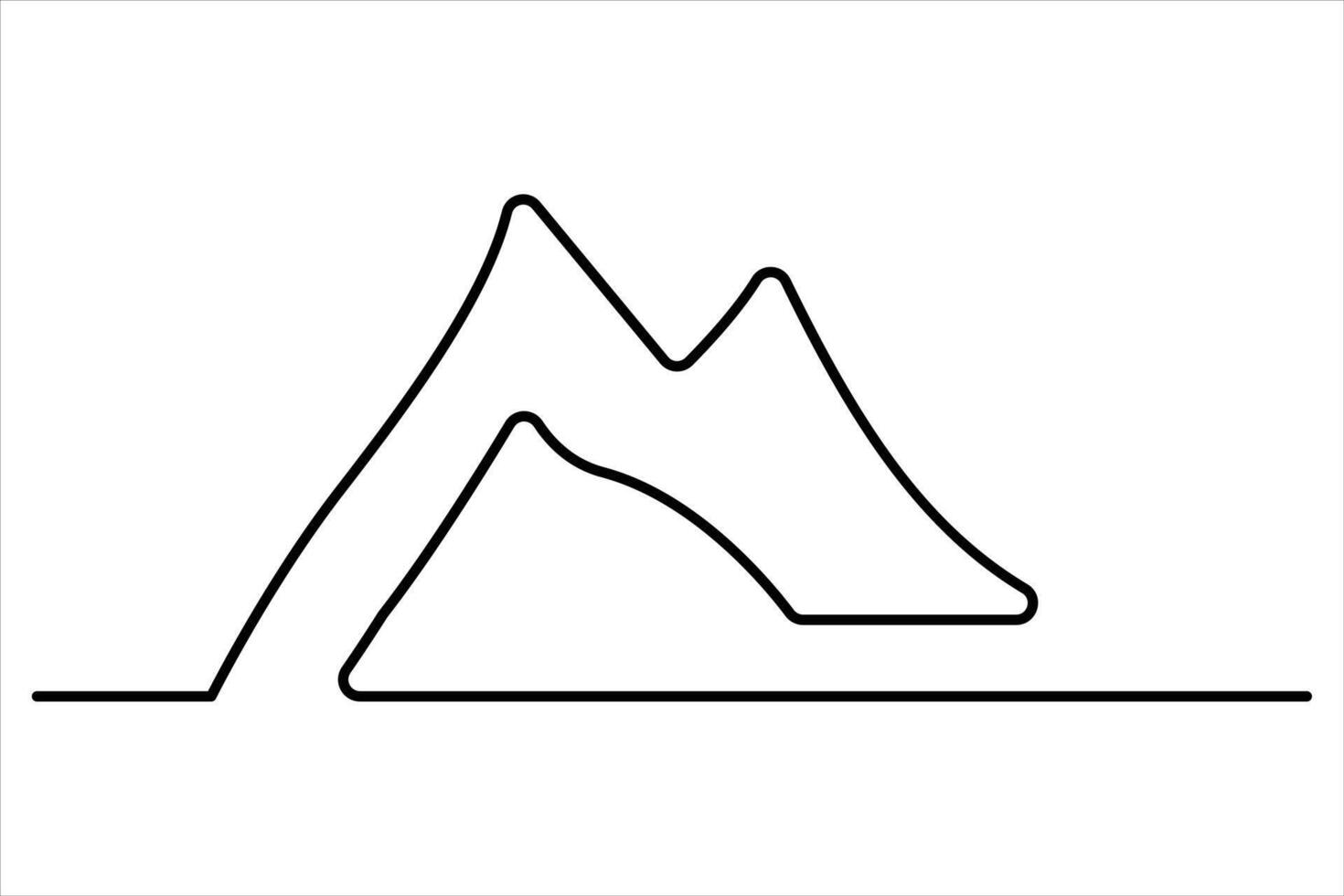 Continuous one line mountain range landscape outline art illustration vector