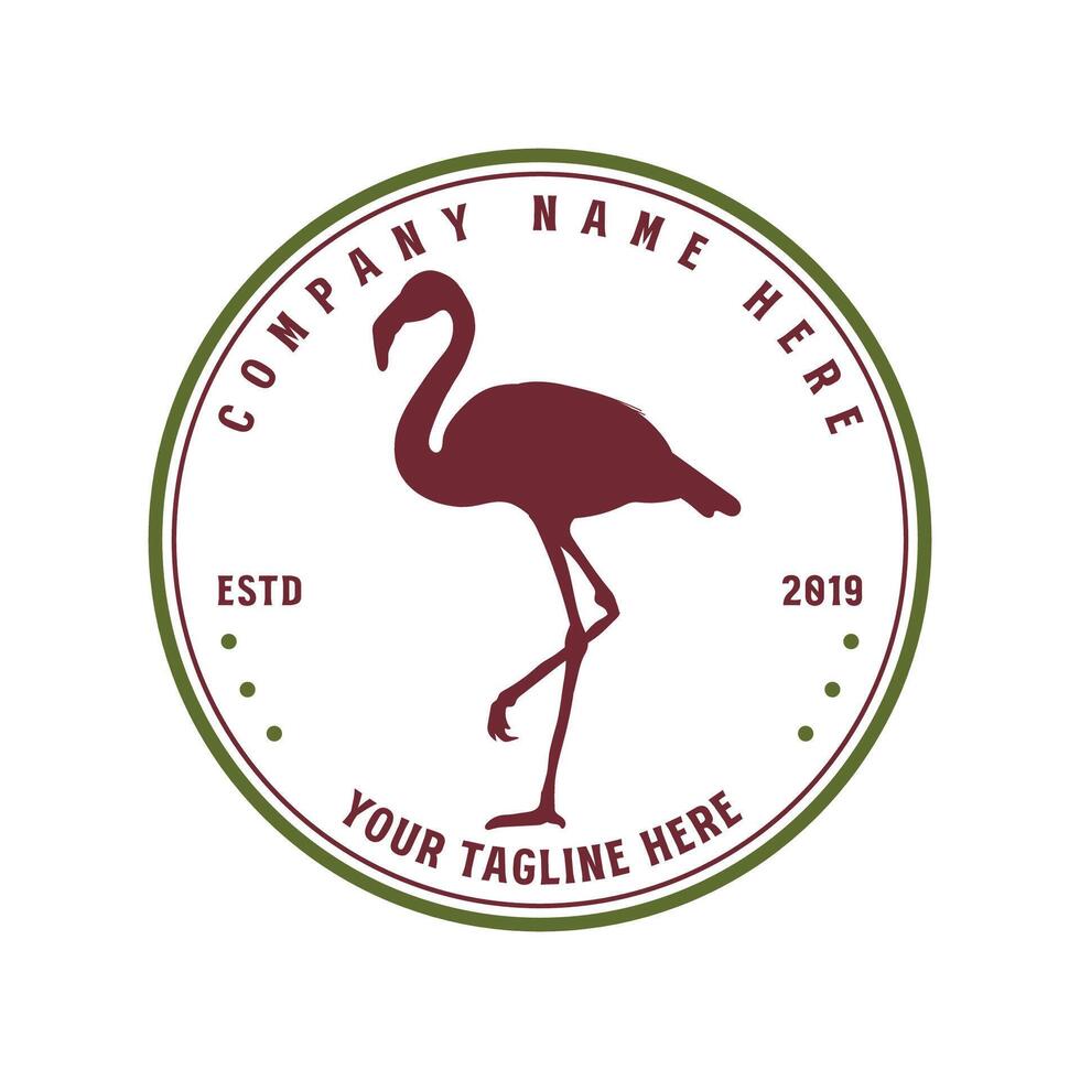 Vintage Retro Circular Badge Emblem Label with Flamingo Bird Silhouette Illustration vector