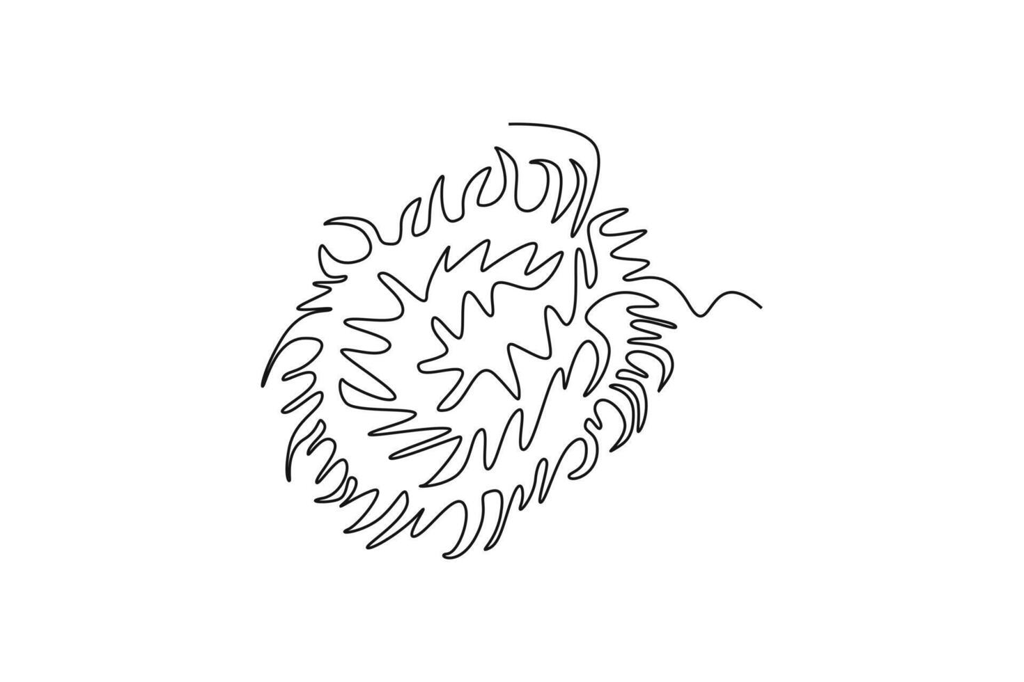 Continuous one line drawing whole healthy sweet organic rambutans for orchard logo identity. Fresh tropical fruitage concept for fruit garden icon. Single line draw design graphic illustration vector